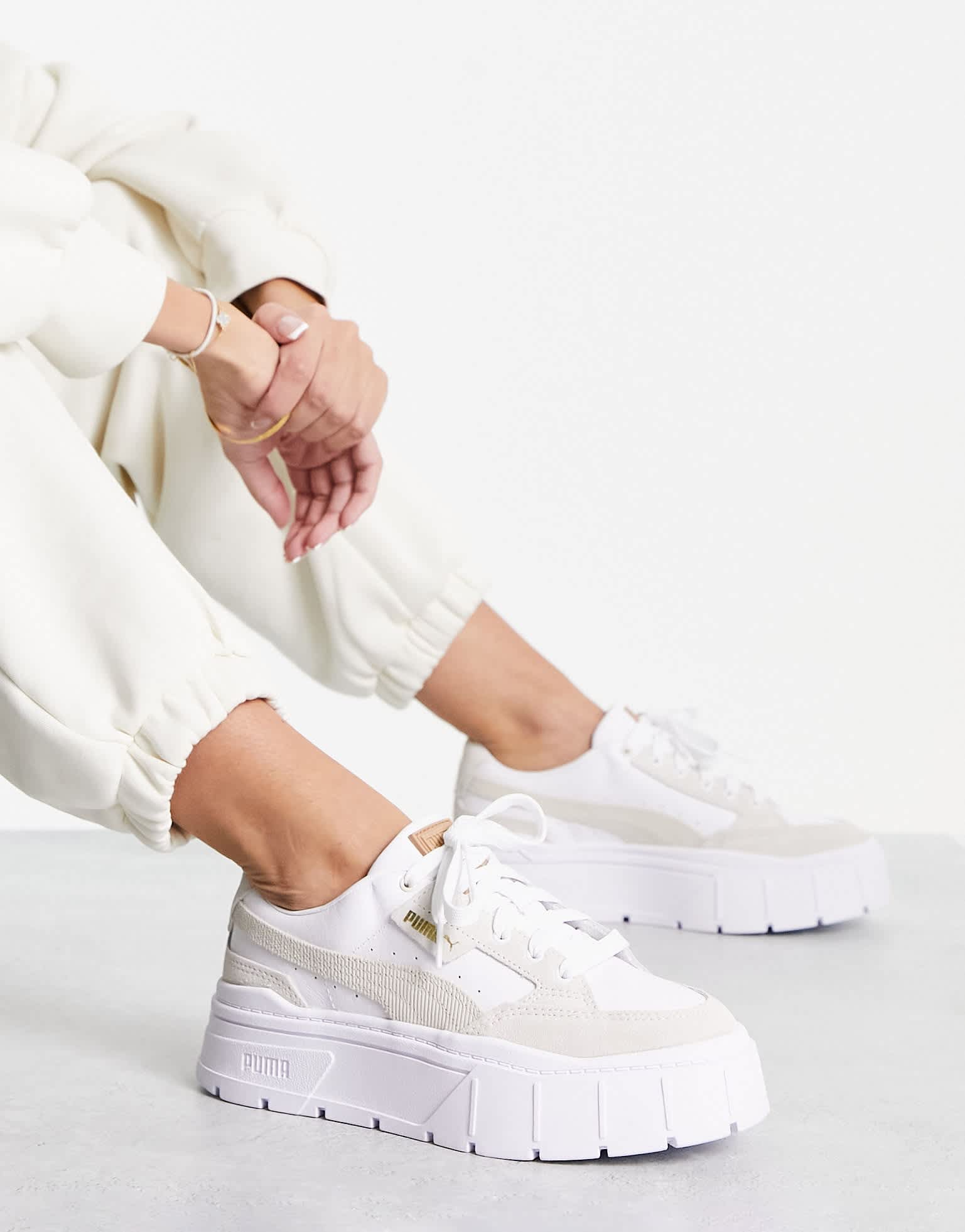 Puma Mayze Stack cord detail trainers in white - WHITE - ASOS Sample Sale EU Store