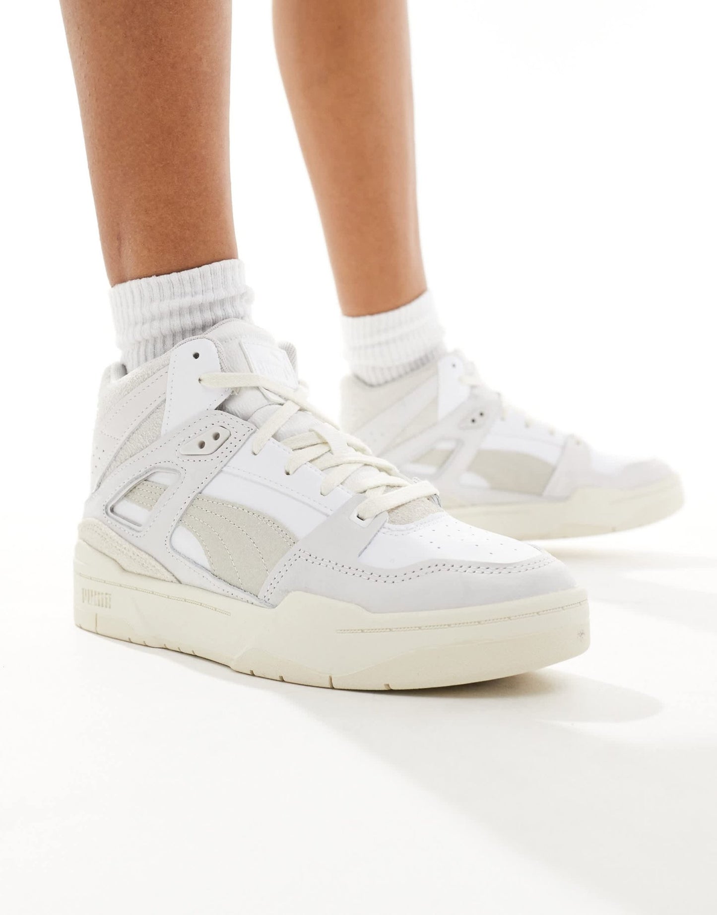 Puma Slipstream Mid textured neutral trainers in white and feather grey - ASOS Sample Sale EU Store