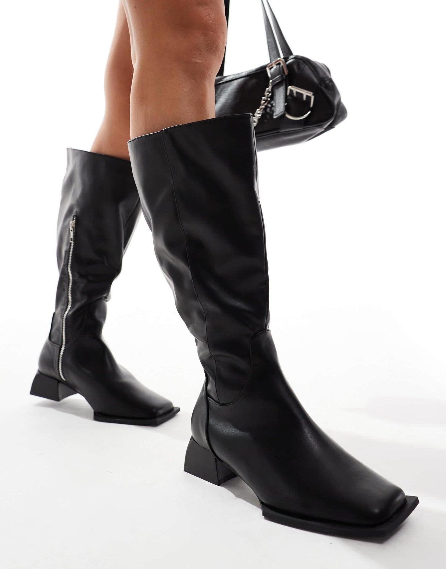 RAID Wide Fit Elixir knee boots with square toe in black - ASOS Sample Sale EU Store