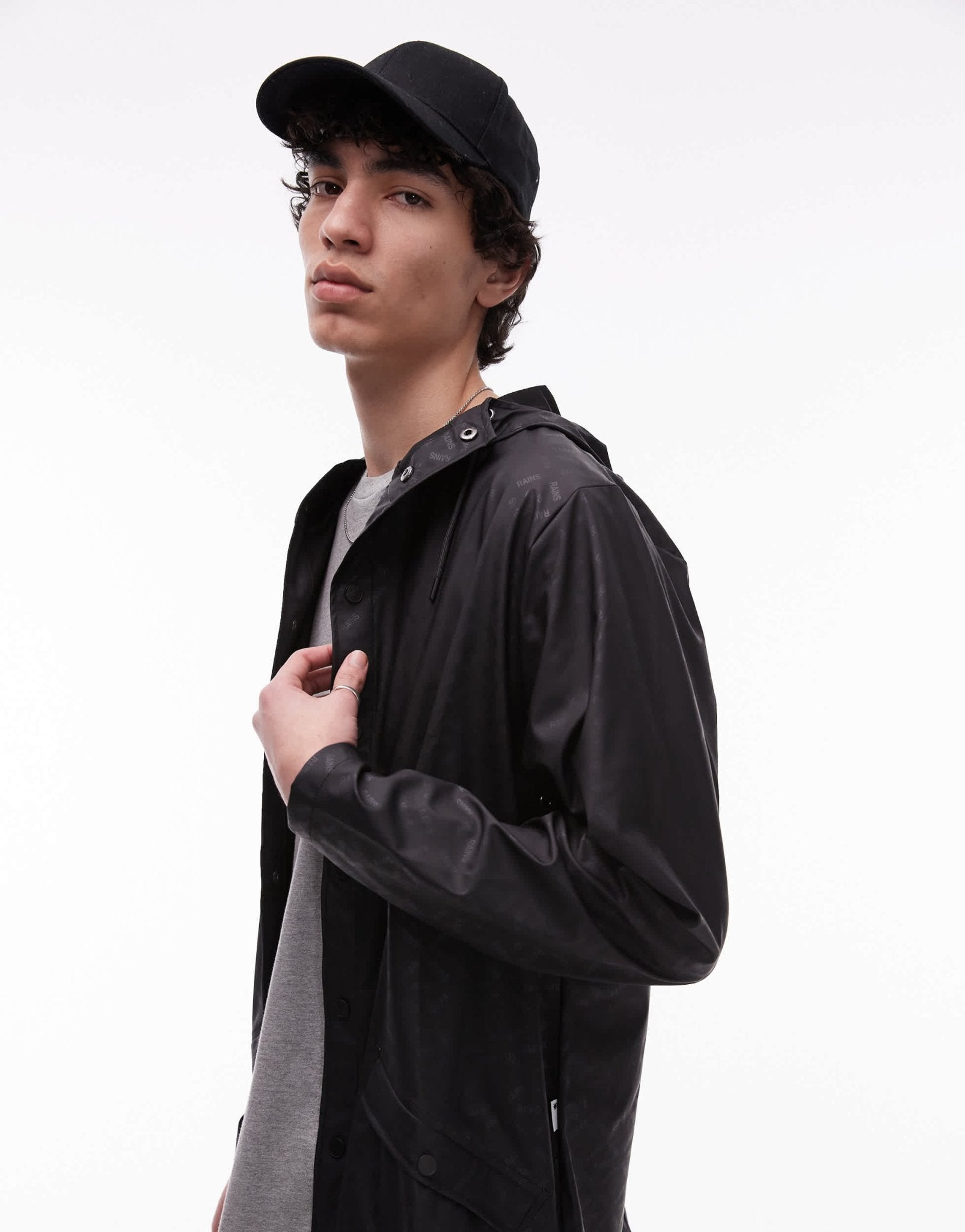 Rains 12010 waterproof short jacket with tonal logo in black - ASOS Sample Sale EU Store