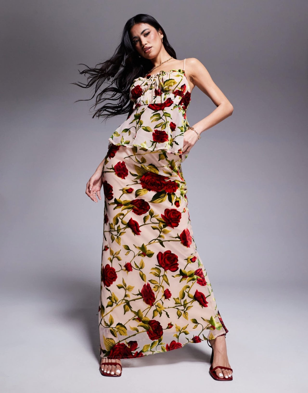 Rare London maxi skirt co - ord in beige rose print - ASOS Sample Sale EU Store