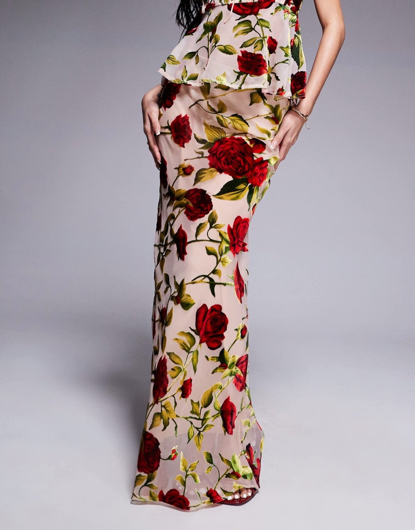 Rare London maxi skirt co - ord in beige rose print - ASOS Sample Sale EU Store