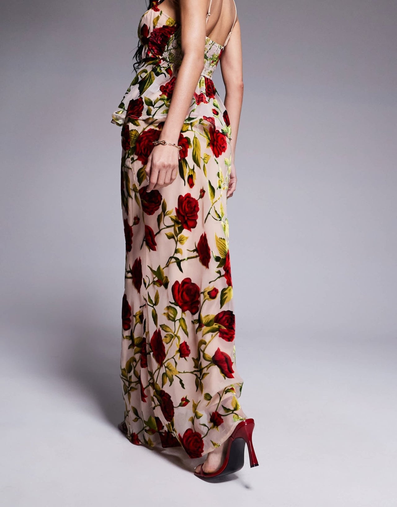 Rare London maxi skirt co - ord in beige rose print - ASOS Sample Sale EU Store