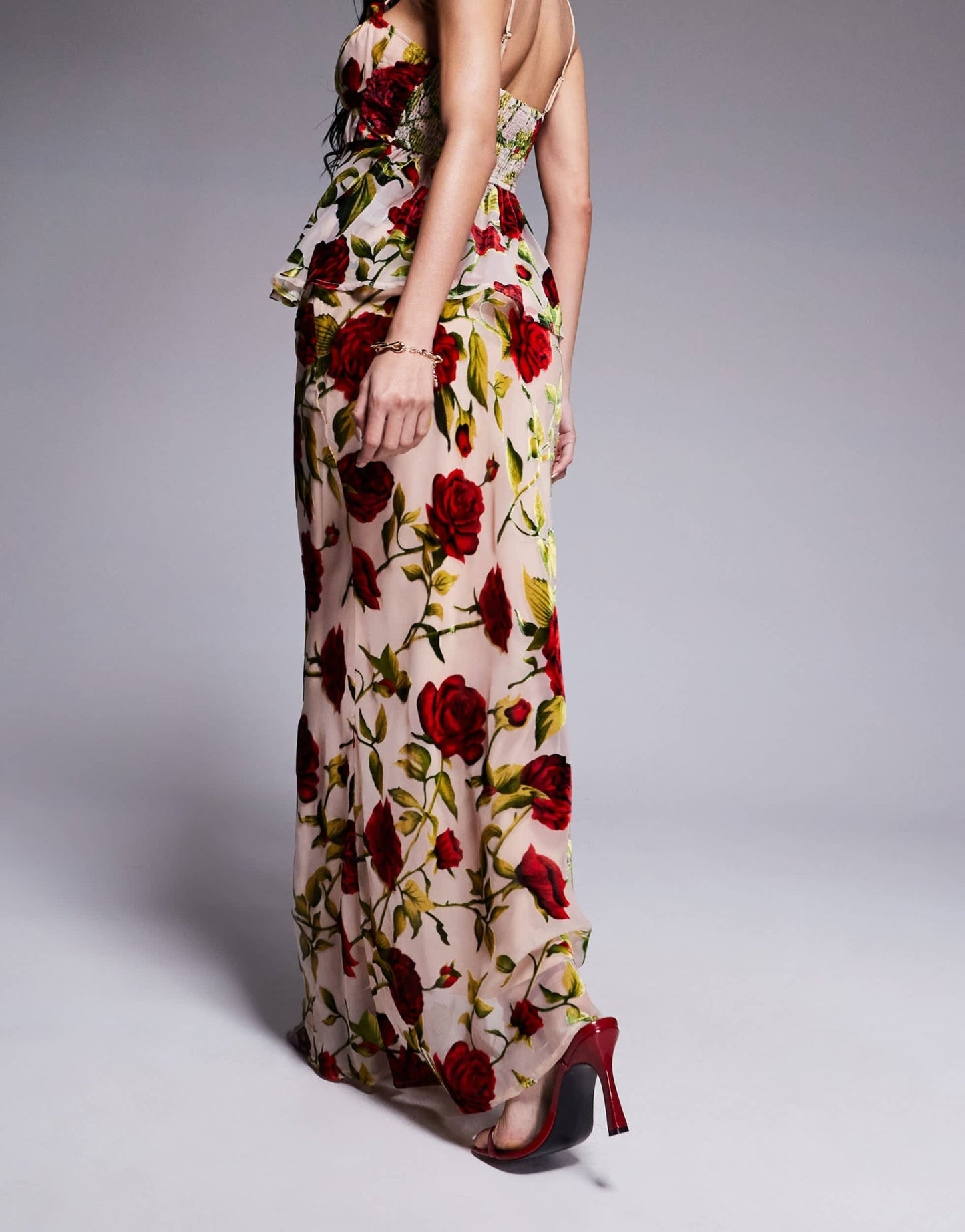 Rare London maxi skirt co - ord in beige rose print - ASOS Sample Sale EU Store