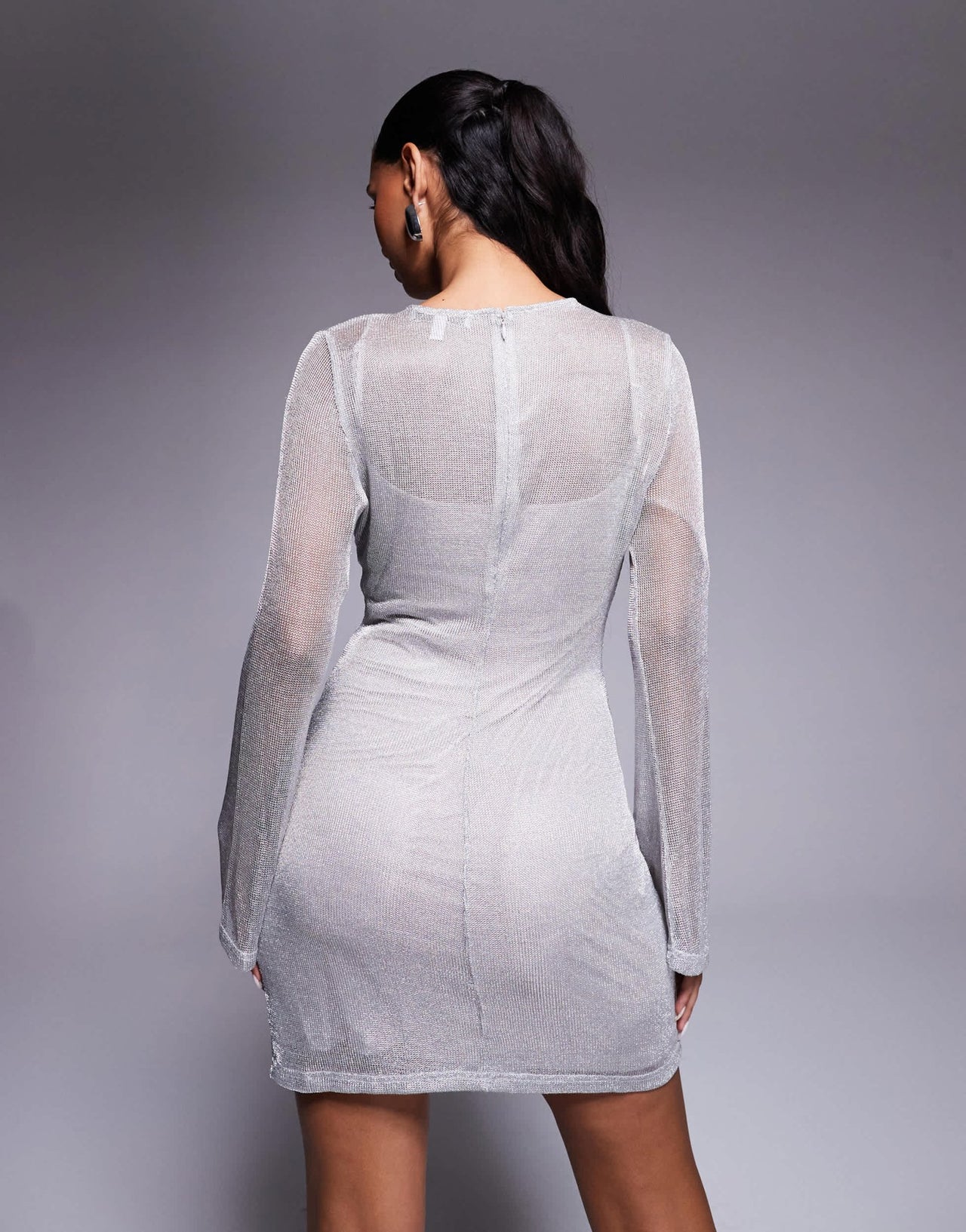 Rare London metallic knit flared sleeve mini dress in silver - ASOS Sample Sale EU Store