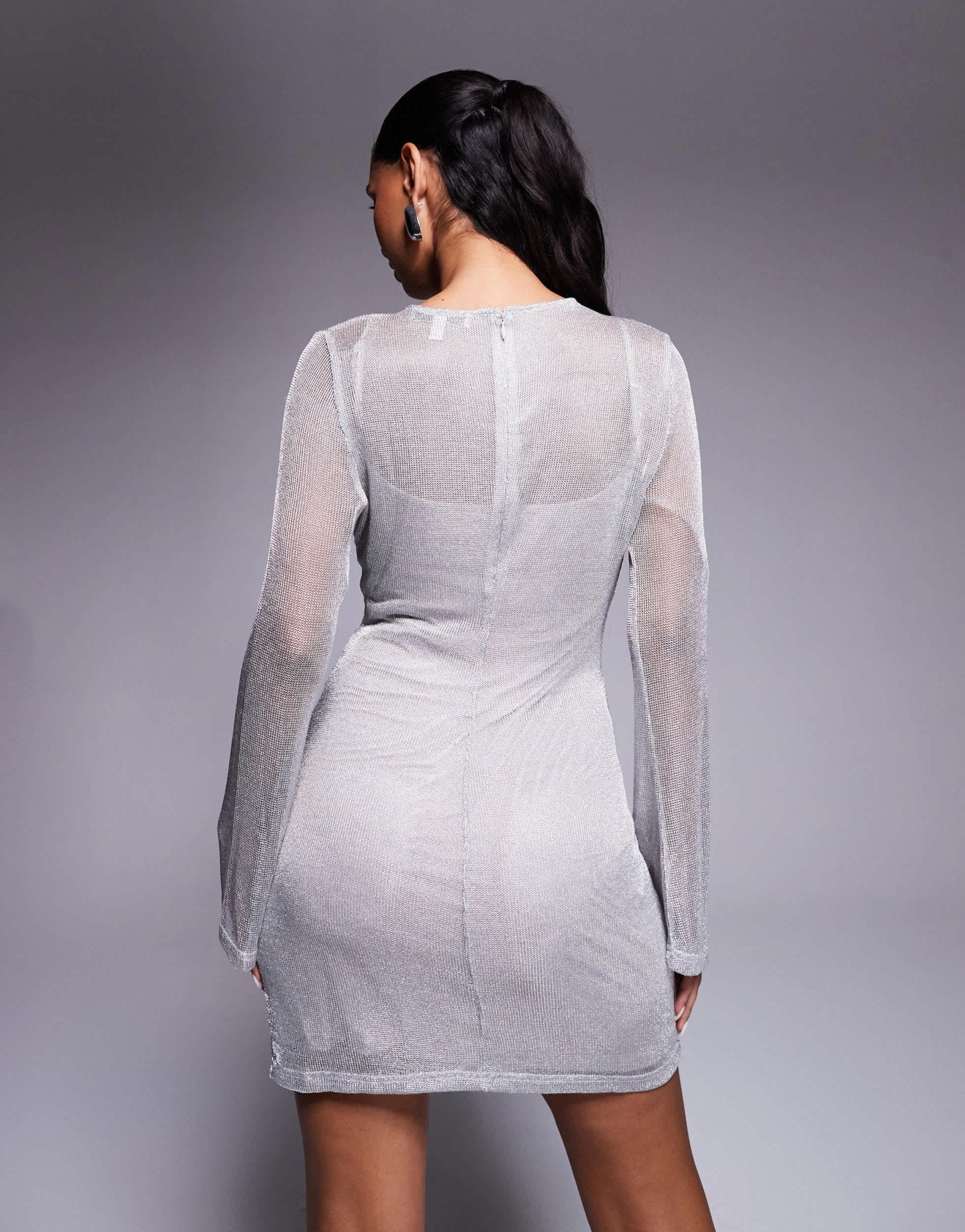 Rare London metallic knit flared sleeve mini dress in silver - ASOS Sample Sale EU Store