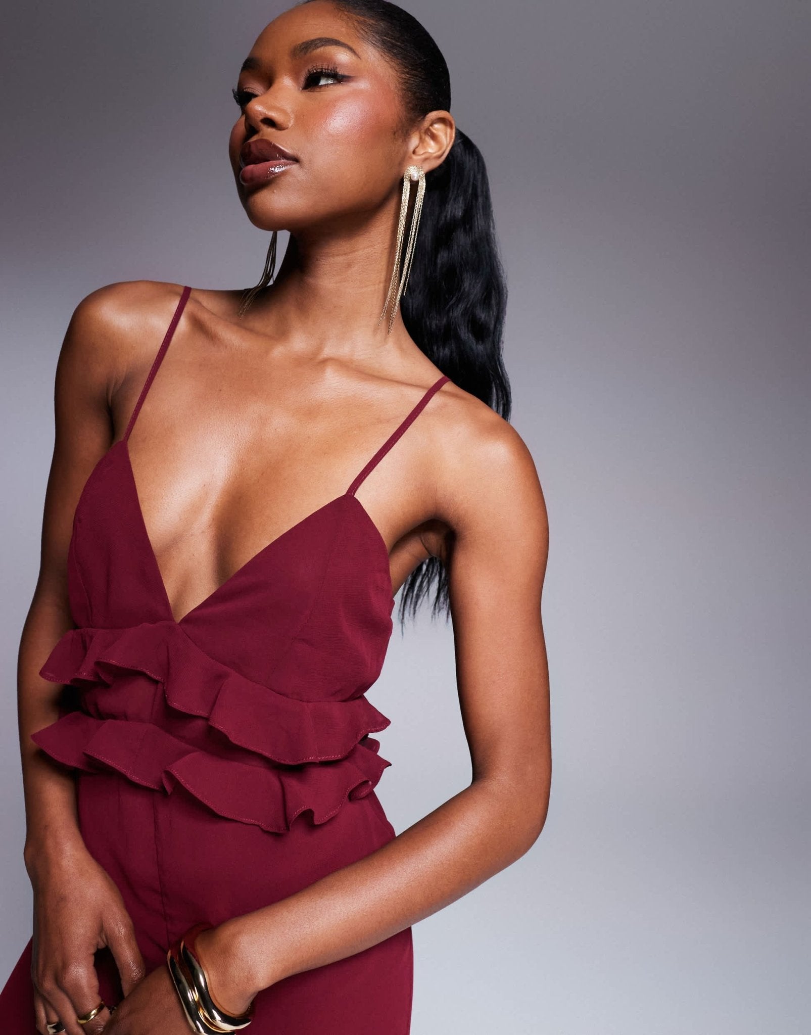 Rare London ruffle trim high low hem cami maxi dress in dark red - ASOS Sample Sale EU Store
