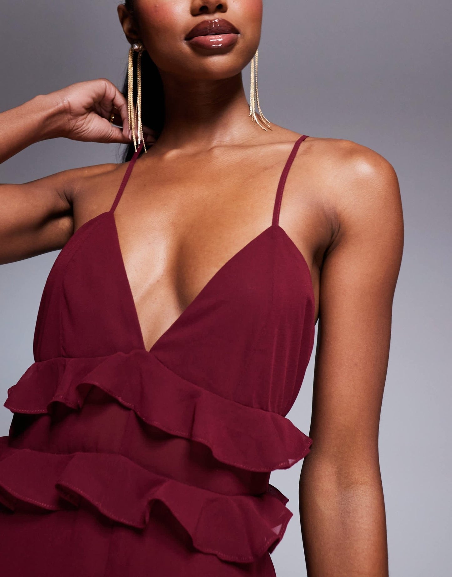 Rare London ruffle trim high low hem cami maxi dress in dark red - ASOS Sample Sale EU Store