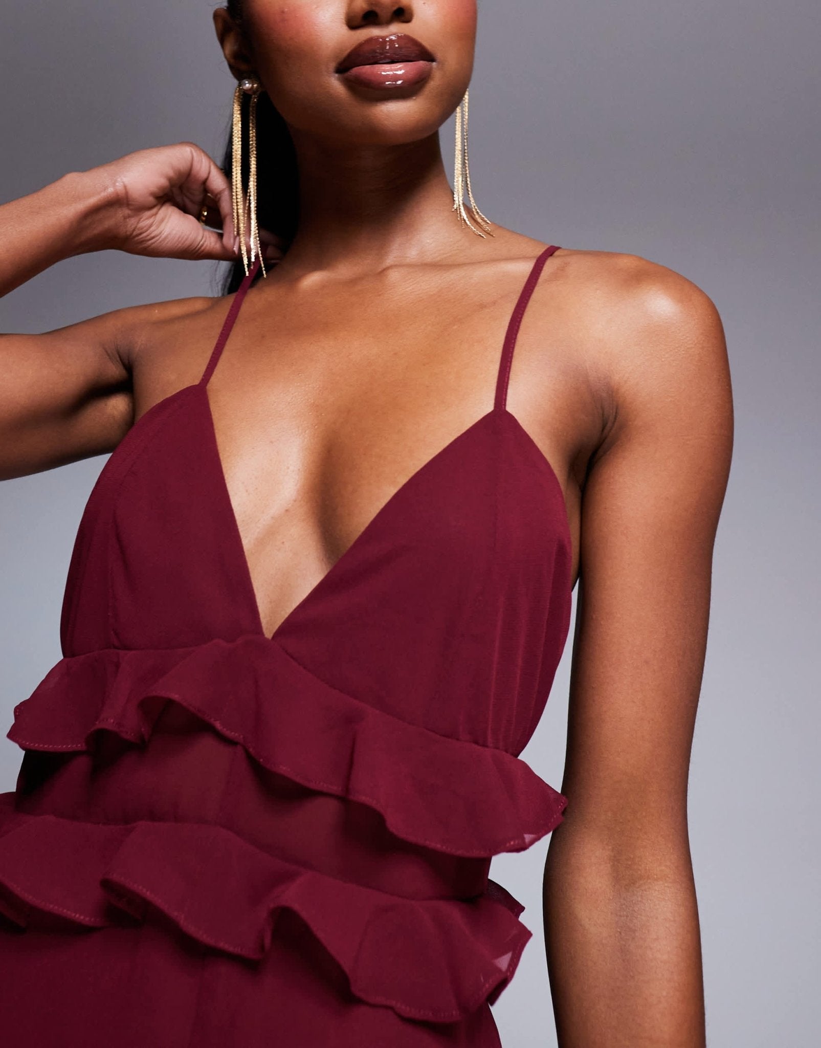 Rare London ruffle trim high low hem cami maxi dress in dark red - ASOS Sample Sale EU Store