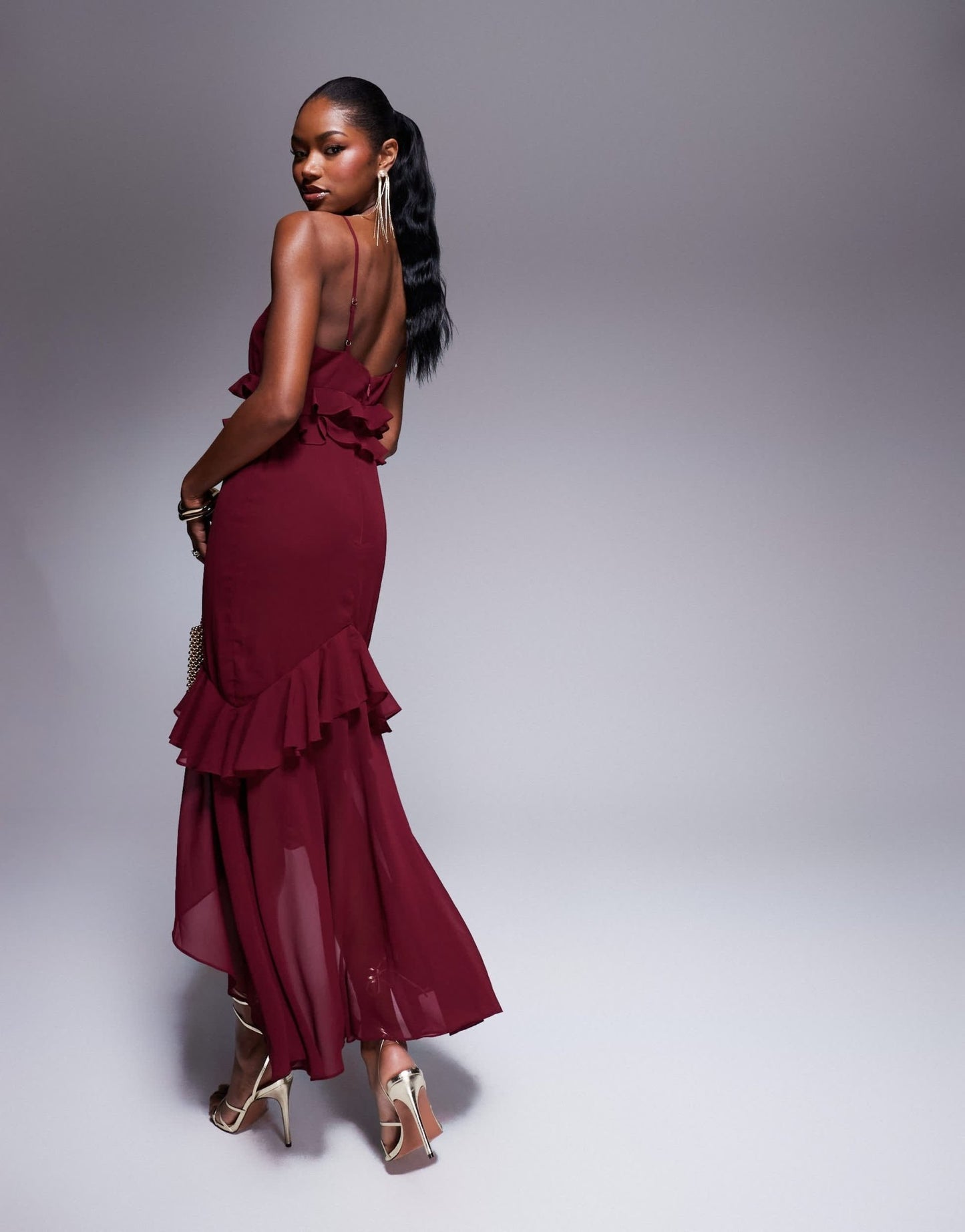 Rare London ruffle trim high low hem cami maxi dress in dark red - ASOS Sample Sale EU Store