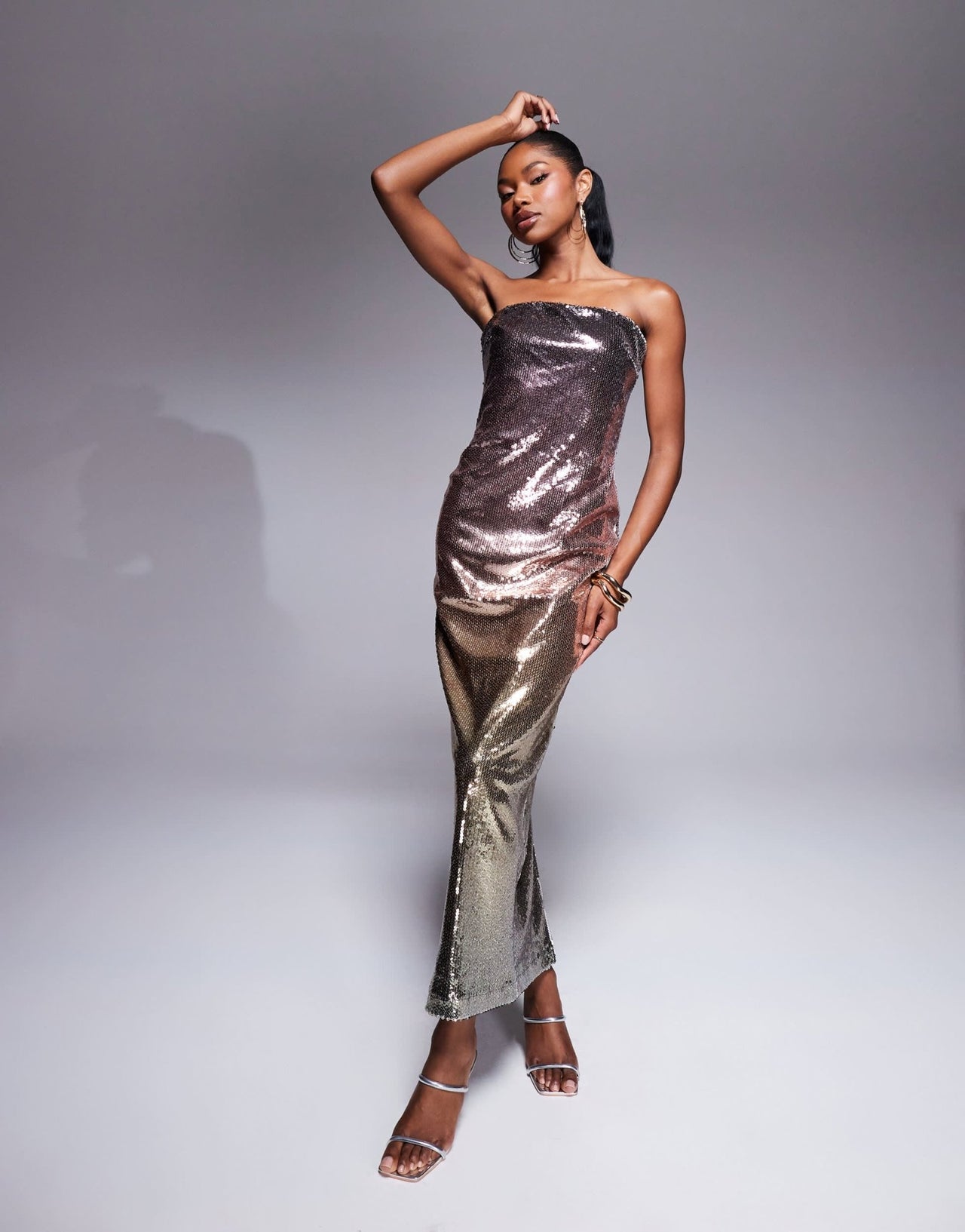 Rare London sequin bandeau bodycon maxi dress in metallic ombre - ASOS Sample Sale EU Store