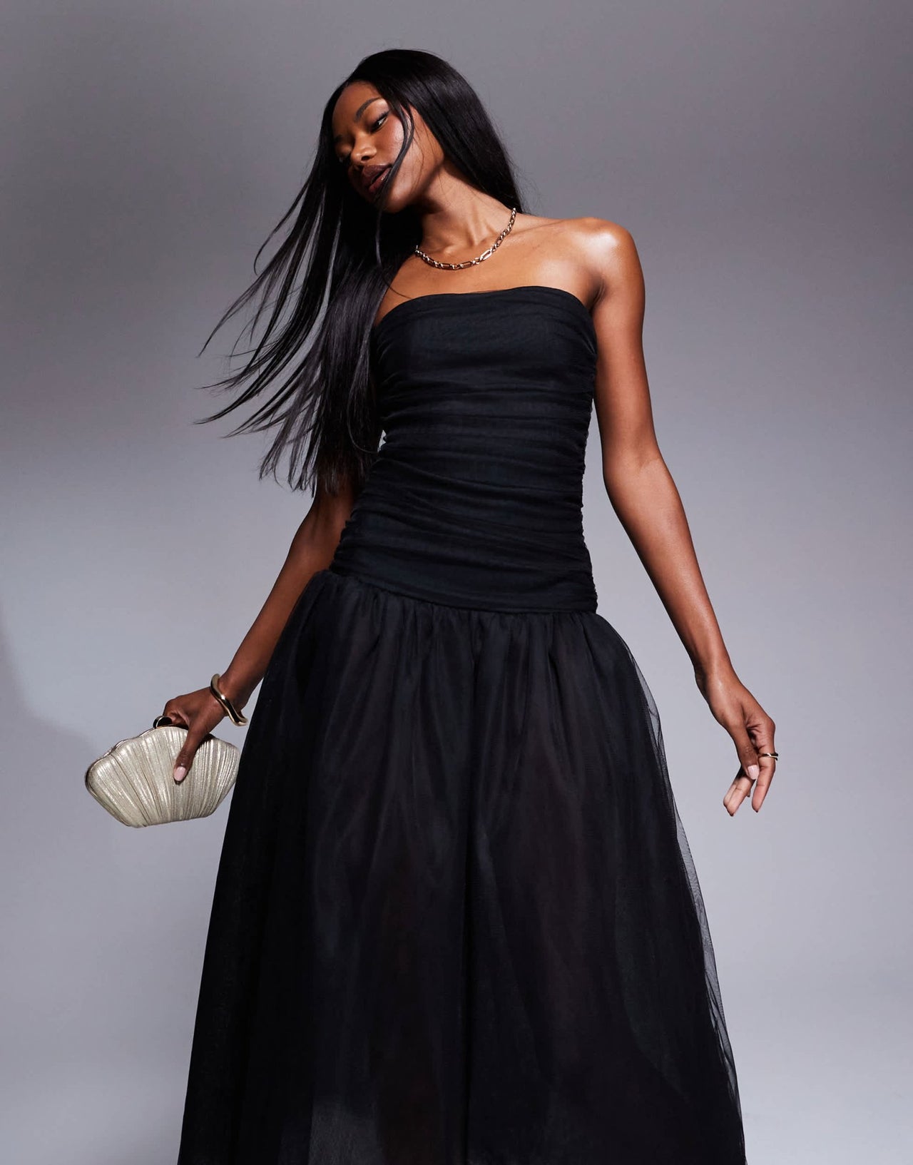 Rare London tulle bandeau drop waist maxi dress in black - ASOS Sample Sale EU Store