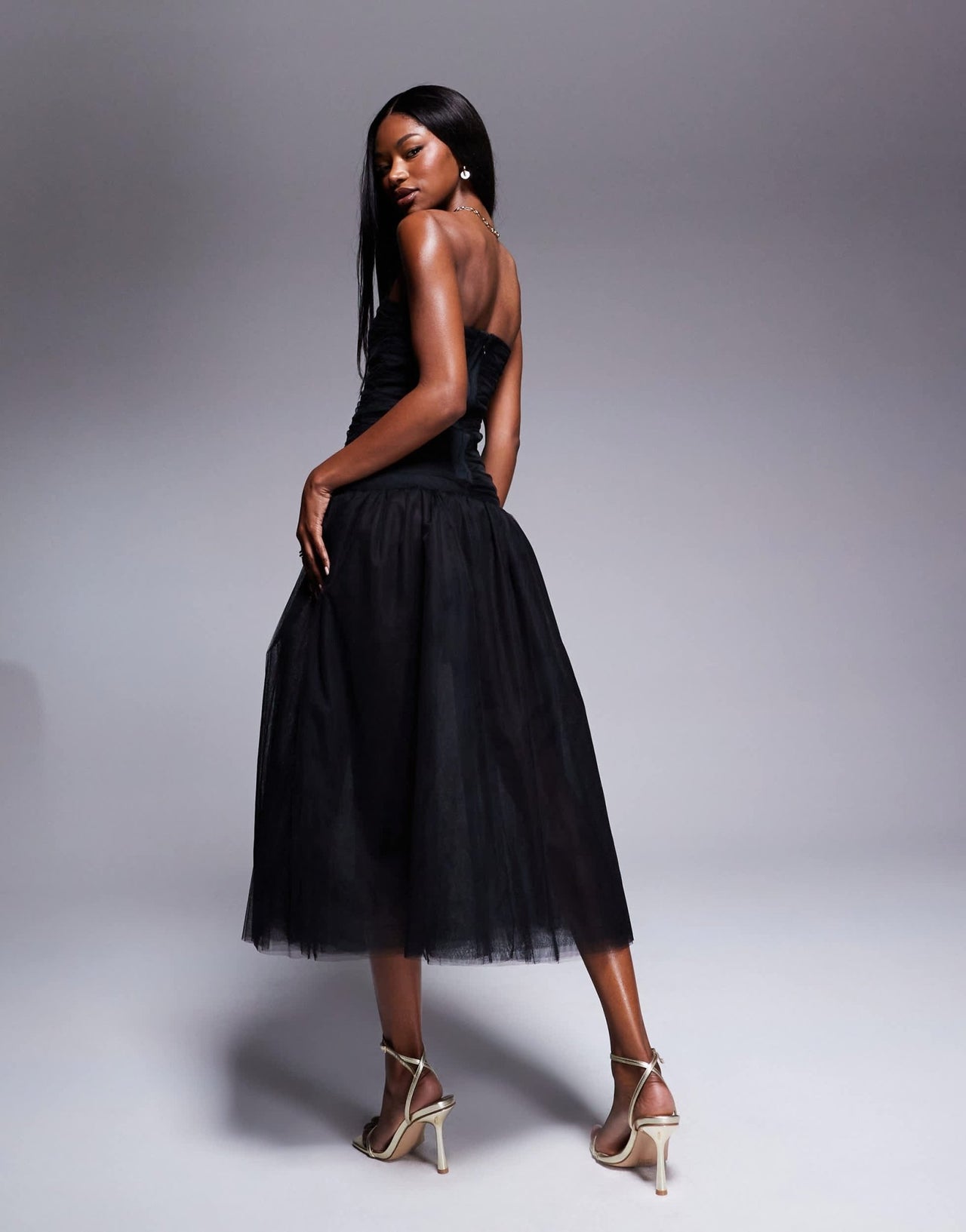 Rare London tulle bandeau drop waist maxi dress in black - ASOS Sample Sale EU Store