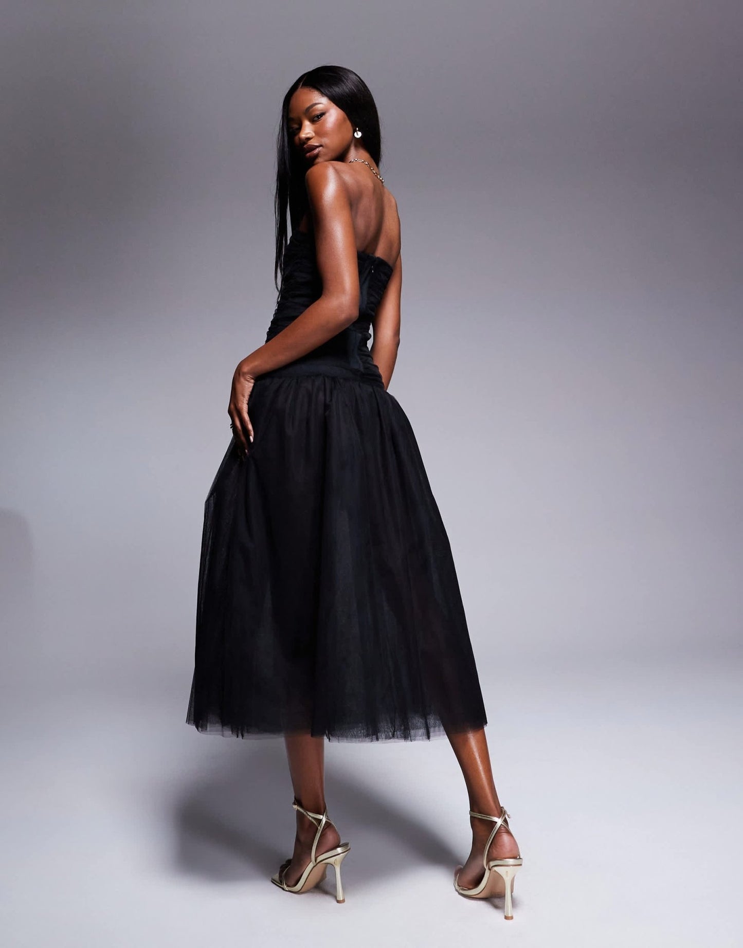 Rare London tulle bandeau drop waist maxi dress in black - ASOS Sample Sale EU Store