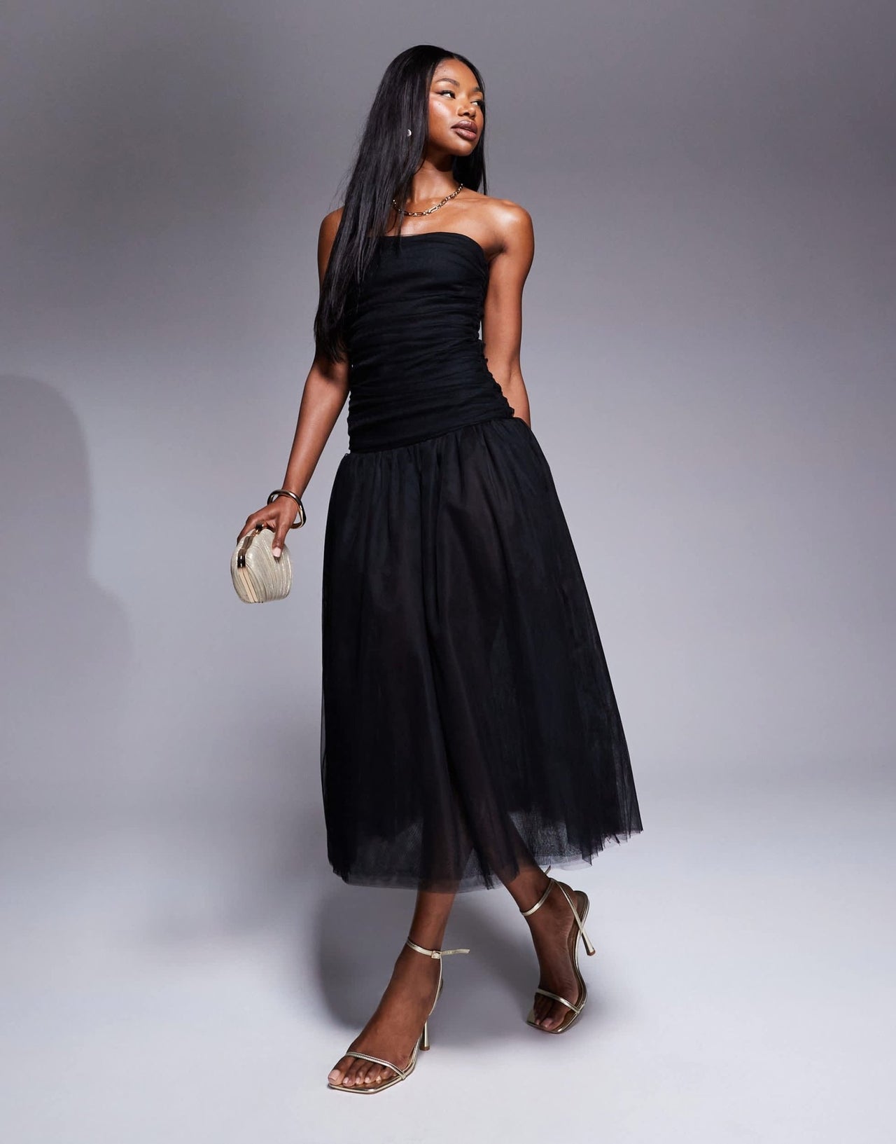 Rare London tulle bandeau drop waist maxi dress in black - ASOS Sample Sale EU Store