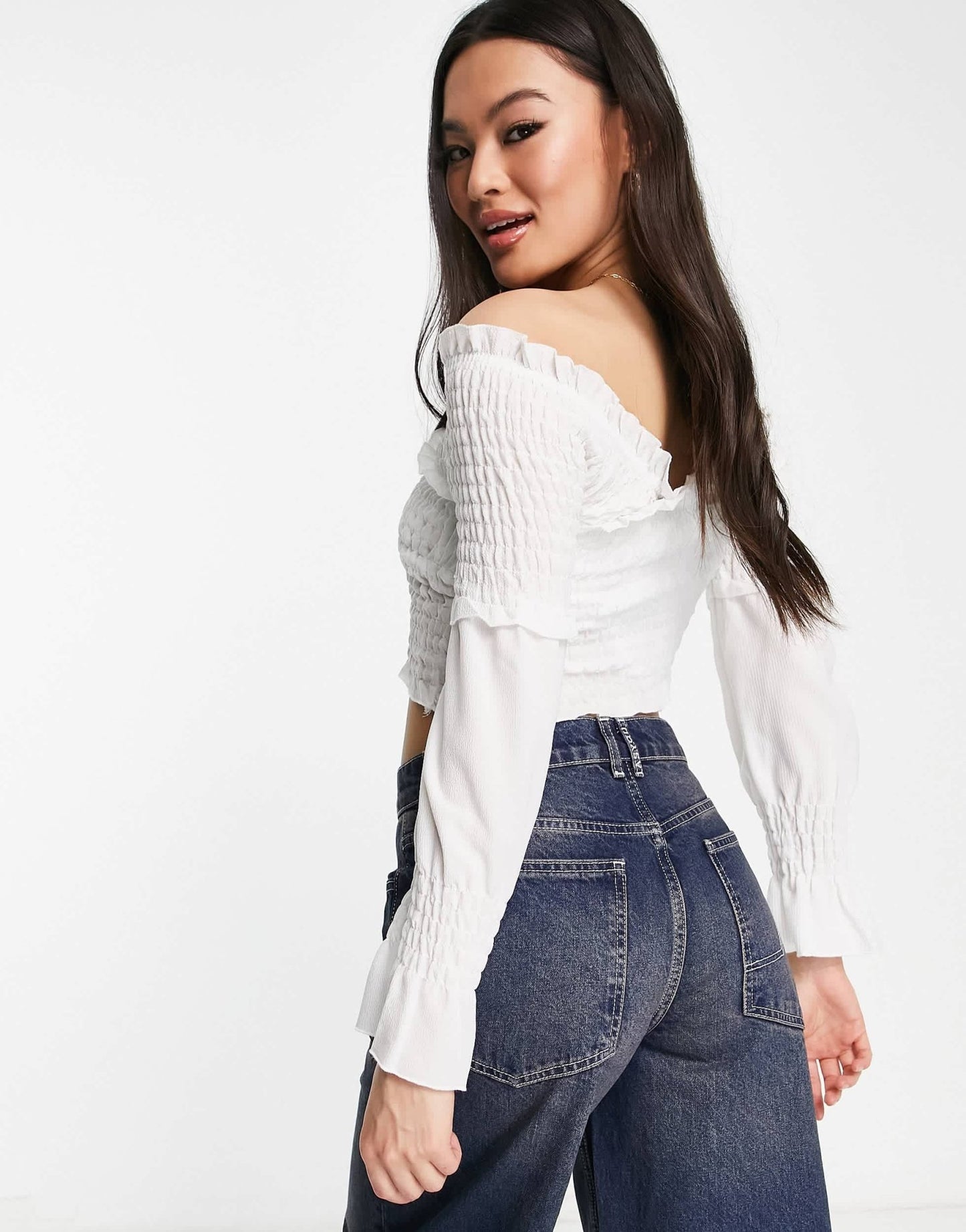 Rebellious Fashion shirred wrap over bardot crop top in white - ASOS Sample Sale EU Store