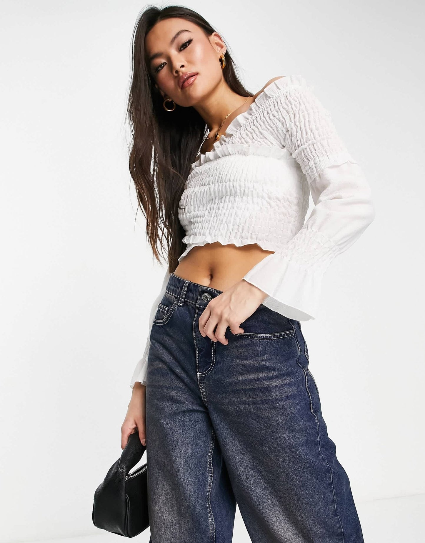 Rebellious Fashion shirred wrap over bardot crop top in white - ASOS Sample Sale EU Store
