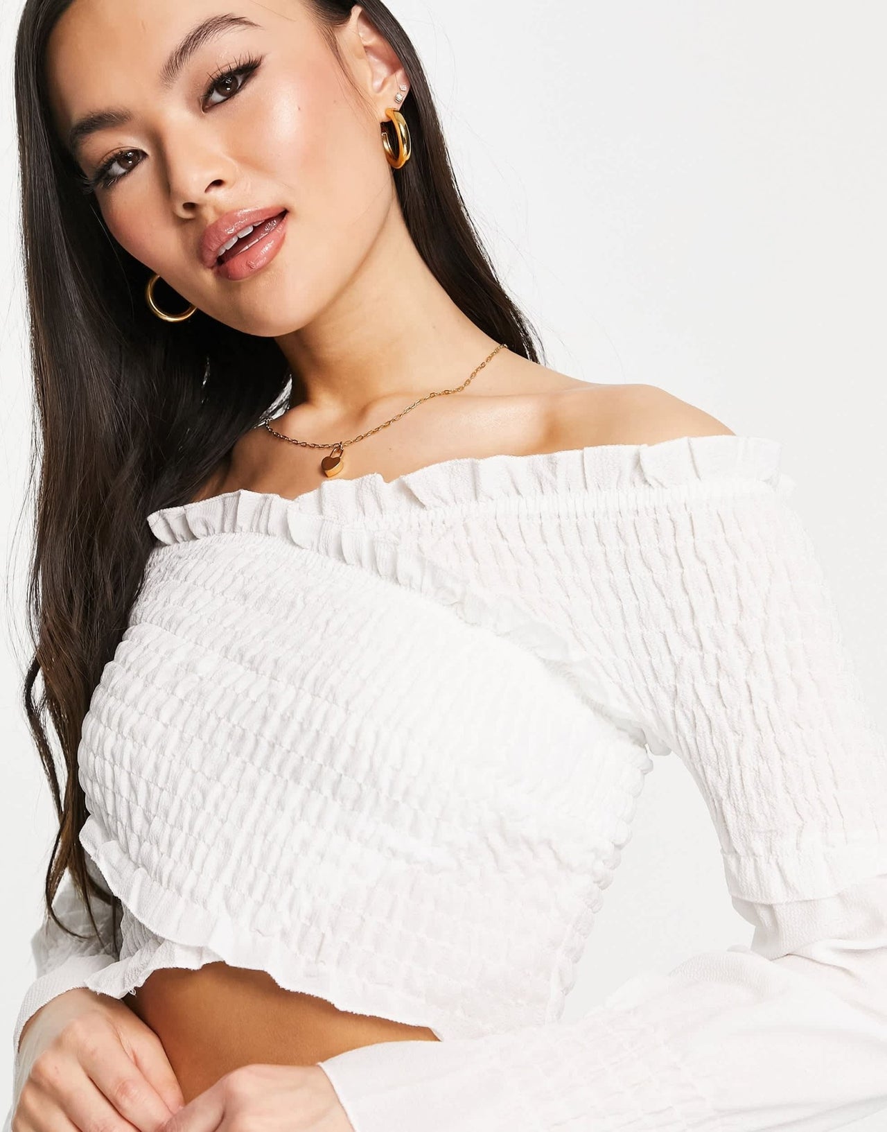 Rebellious Fashion shirred wrap over bardot crop top in white - ASOS Sample Sale EU Store