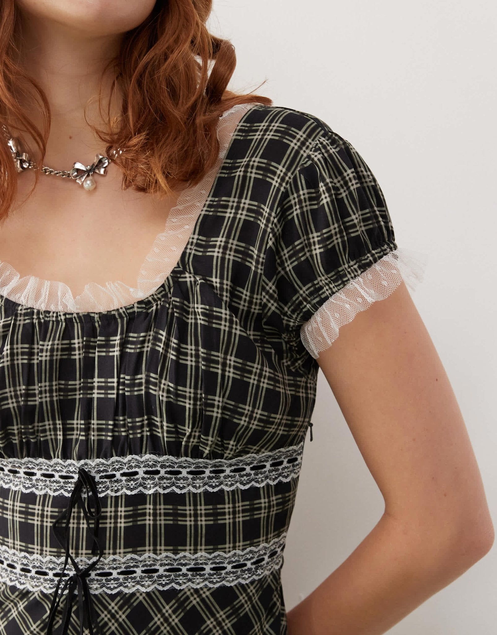 Reclaimed Vintage babydoll mini dress in with lace trims in check - ASOS Sample Sale EU Store