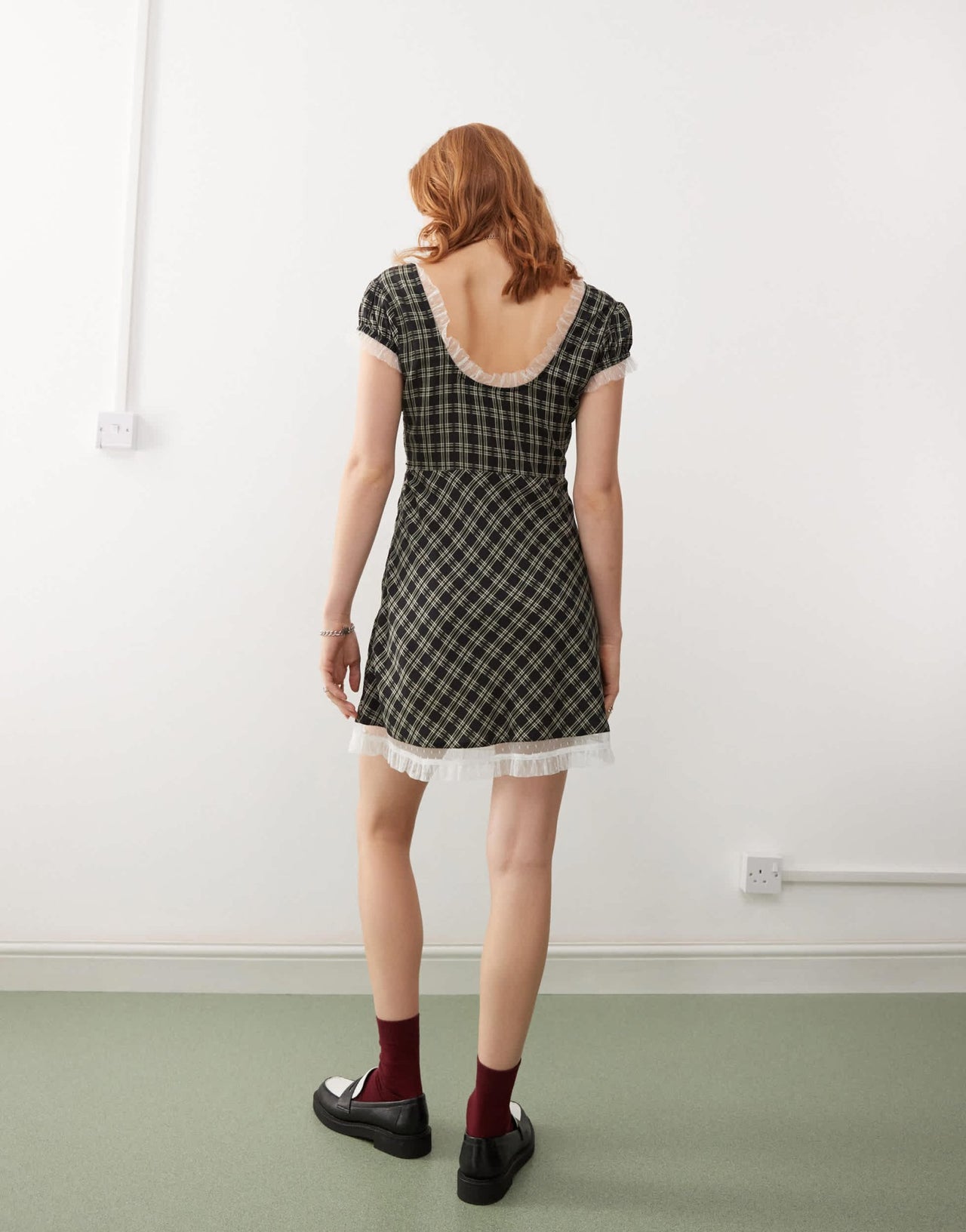 Reclaimed Vintage babydoll mini dress in with lace trims in check - ASOS Sample Sale EU Store