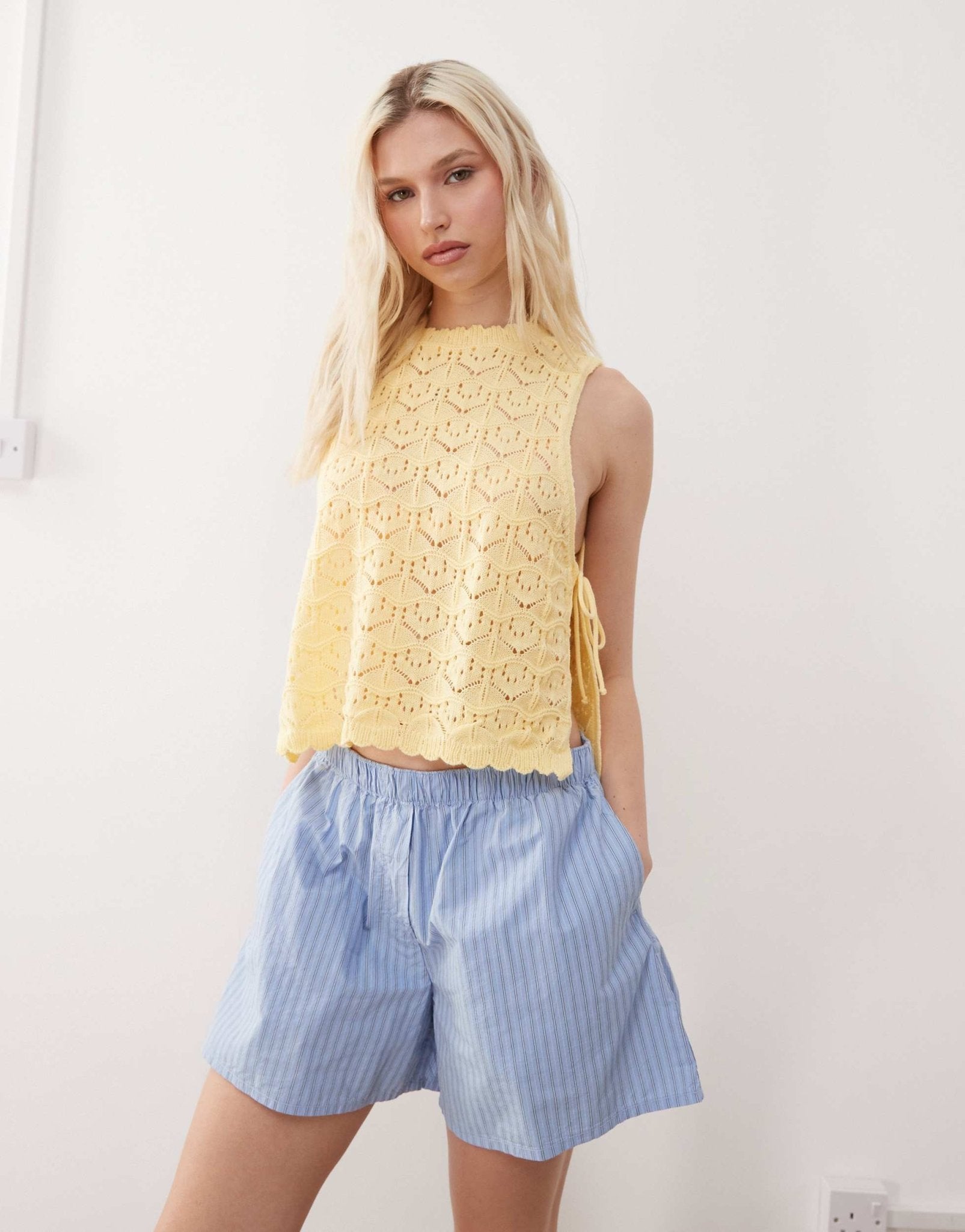 Reclaimed Vintage crochet tabard tank in buttermilk yellow - ASOS Sample Sale EU Store