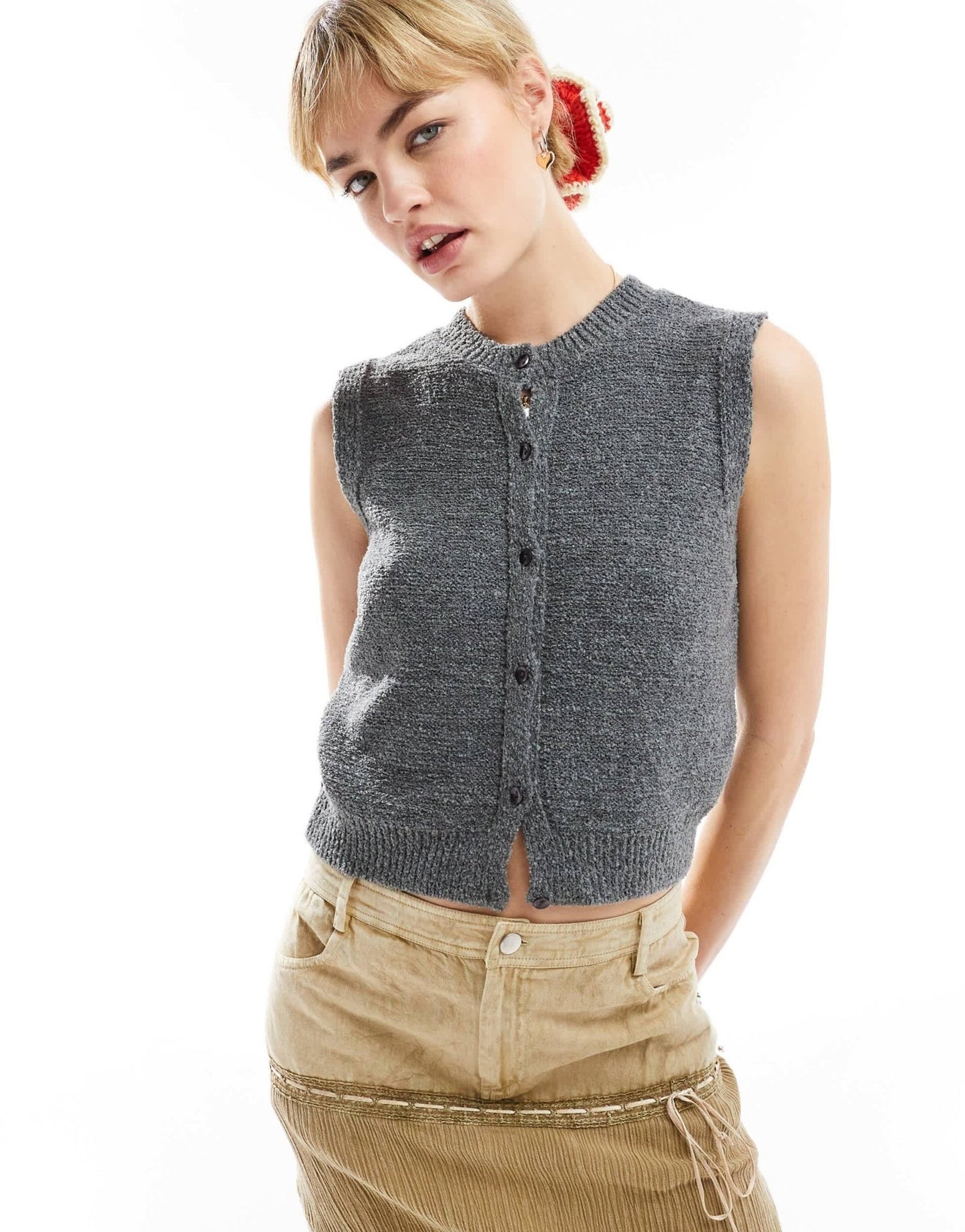 Reclaimed Vintage knitted textured boucle waistcoat in grey - ASOS Sample Sale EU Store