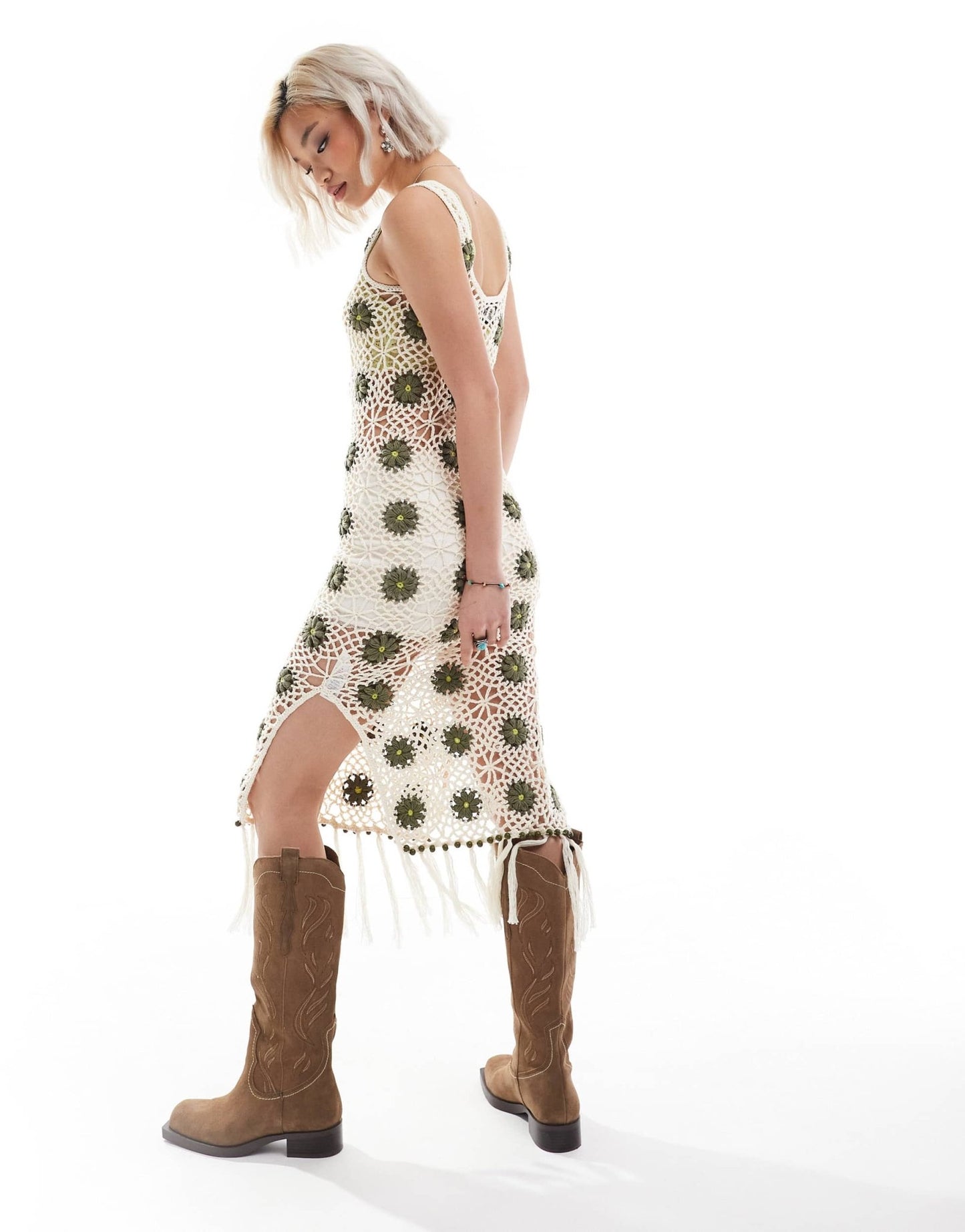 Reclaimed Vintage Limited Edition festival crochet floral knitted mini dress - ASOS Sample Sale EU Store