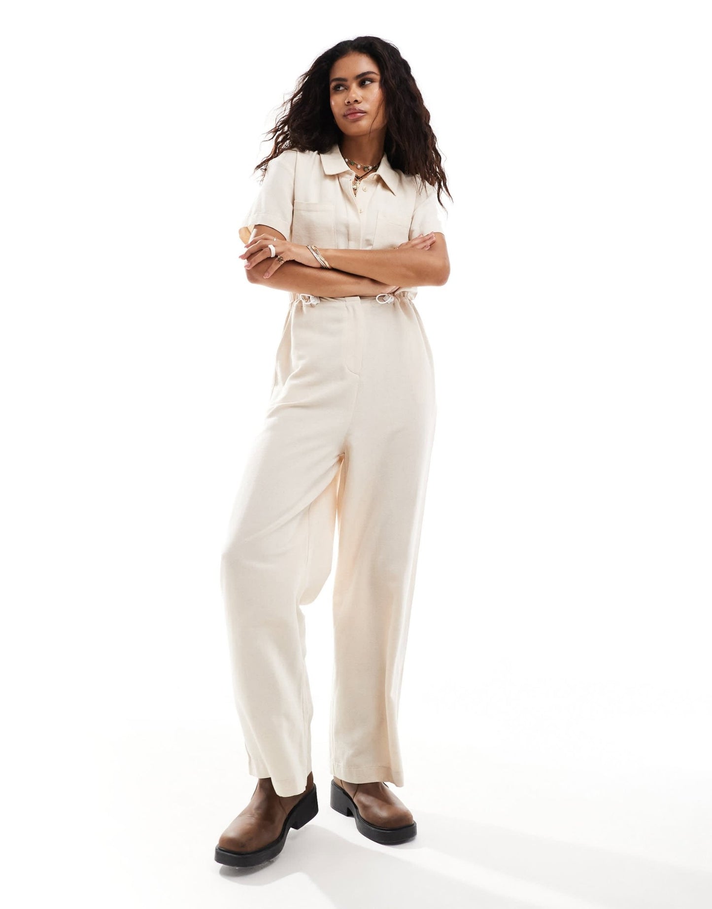 Reclaimed Vintage linen jumpsuit with drawstrings in neutral - ASOS Sample Sale EU Store