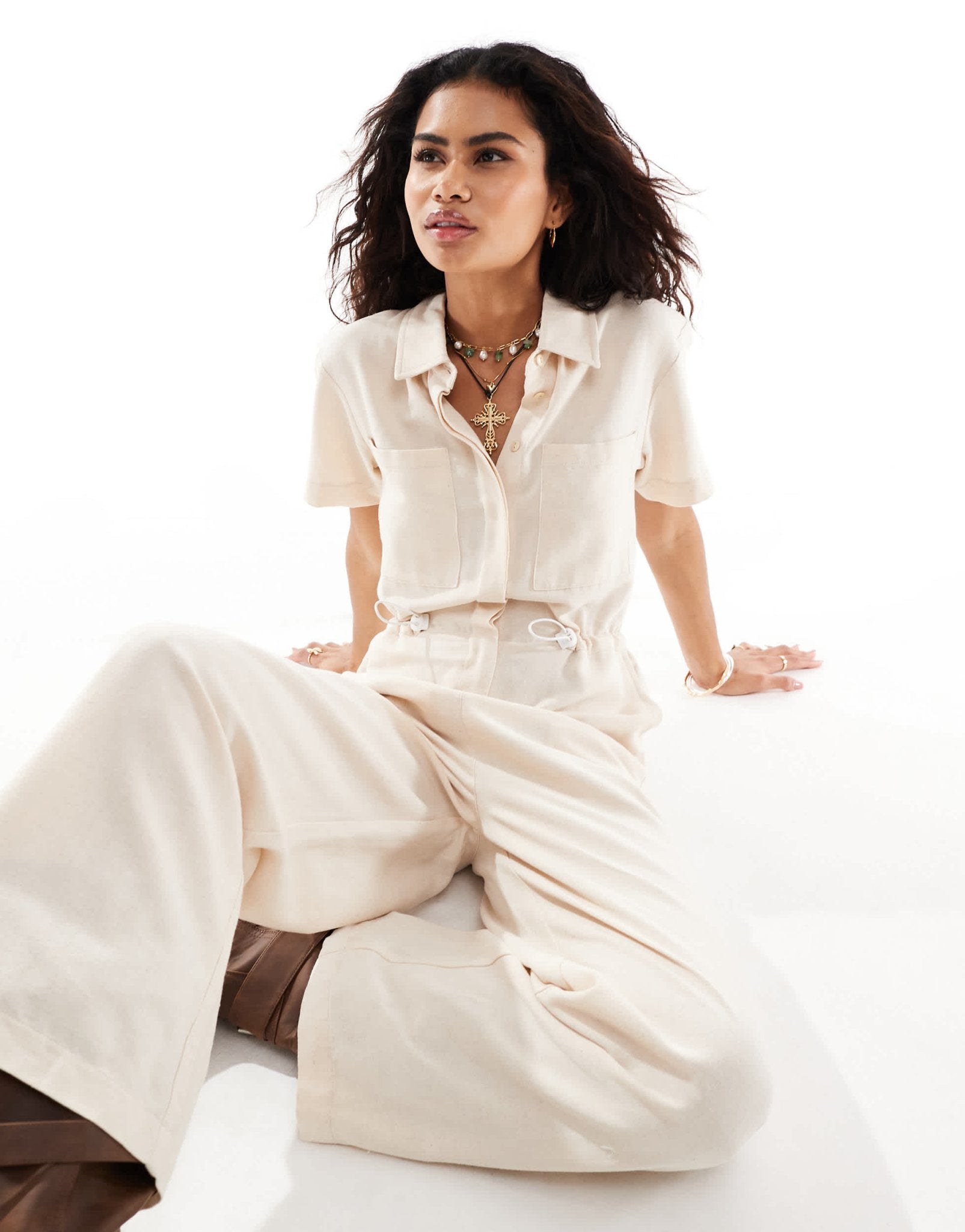 Reclaimed Vintage linen jumpsuit with drawstrings in neutral - ASOS Sample Sale EU Store