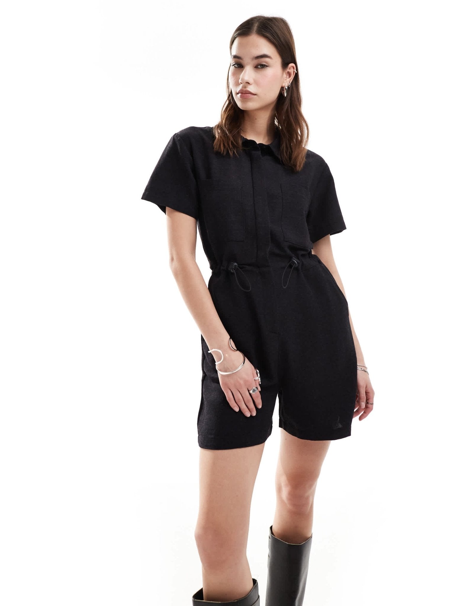Reclaimed Vintage linen romper playsuit in black - ASOS Sample Sale EU Store
