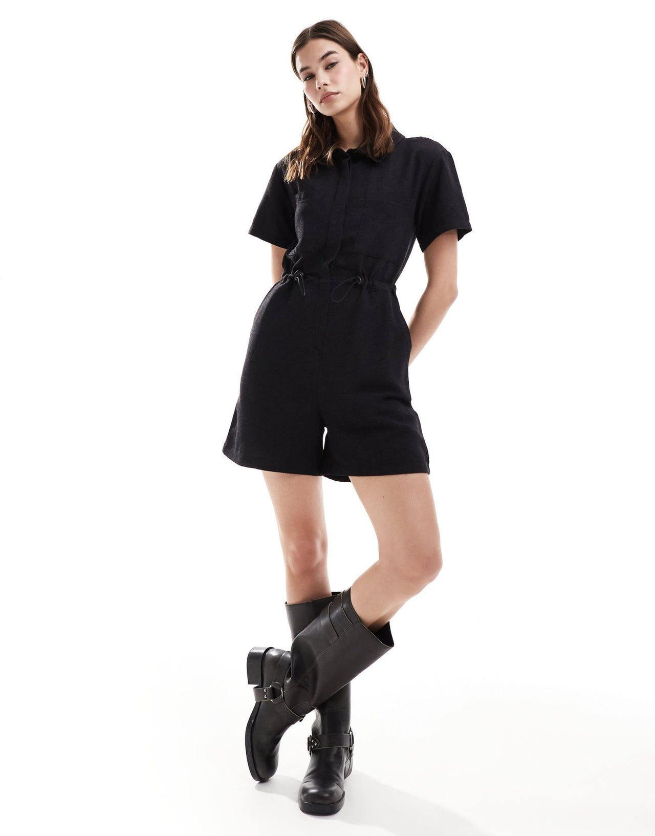 Reclaimed Vintage linen romper playsuit in black - ASOS Sample Sale EU Store