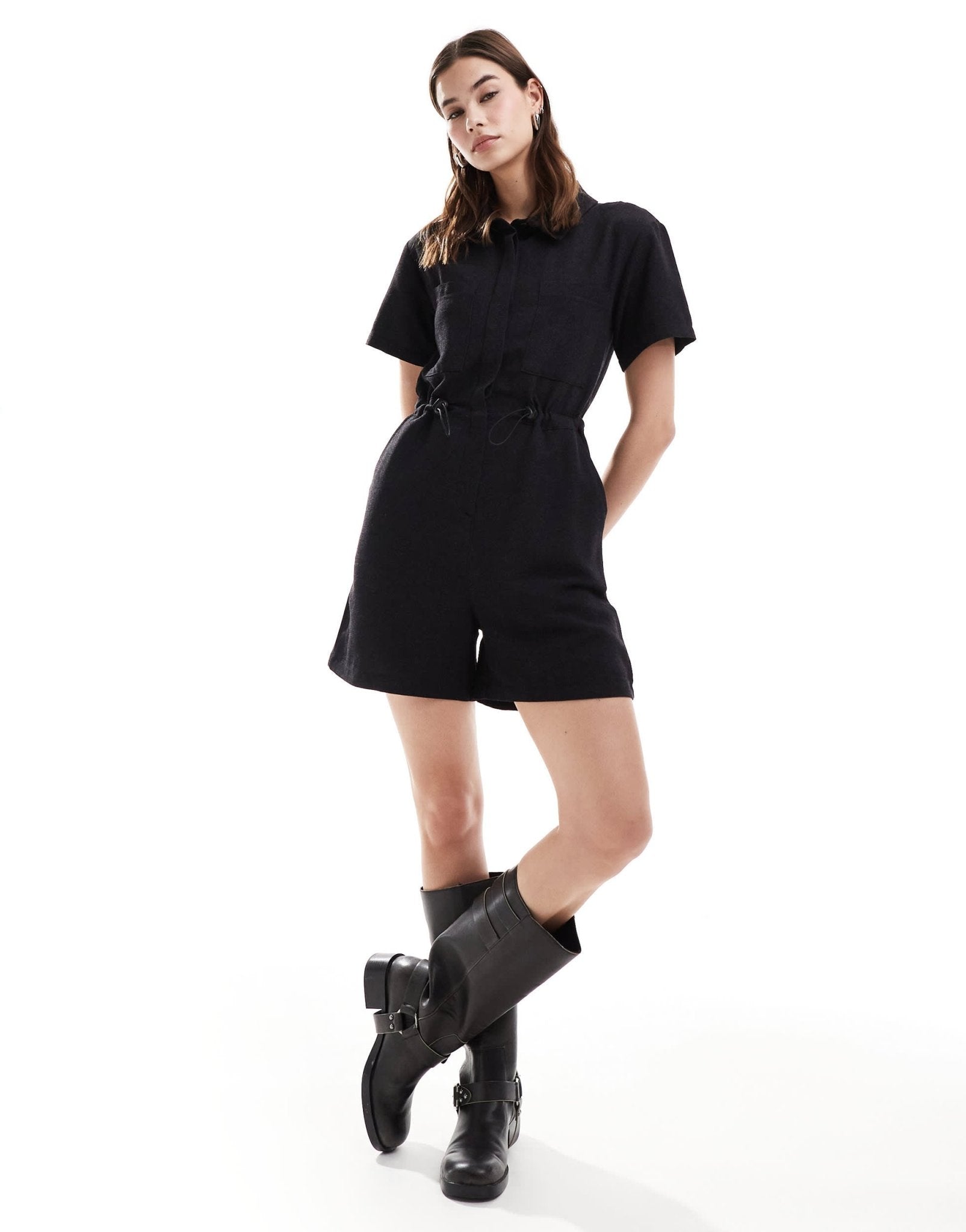 Reclaimed Vintage linen romper playsuit in black - ASOS Sample Sale EU Store