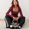 Reclaimed Vintage long sleeve square neck washed rib top in burgundy