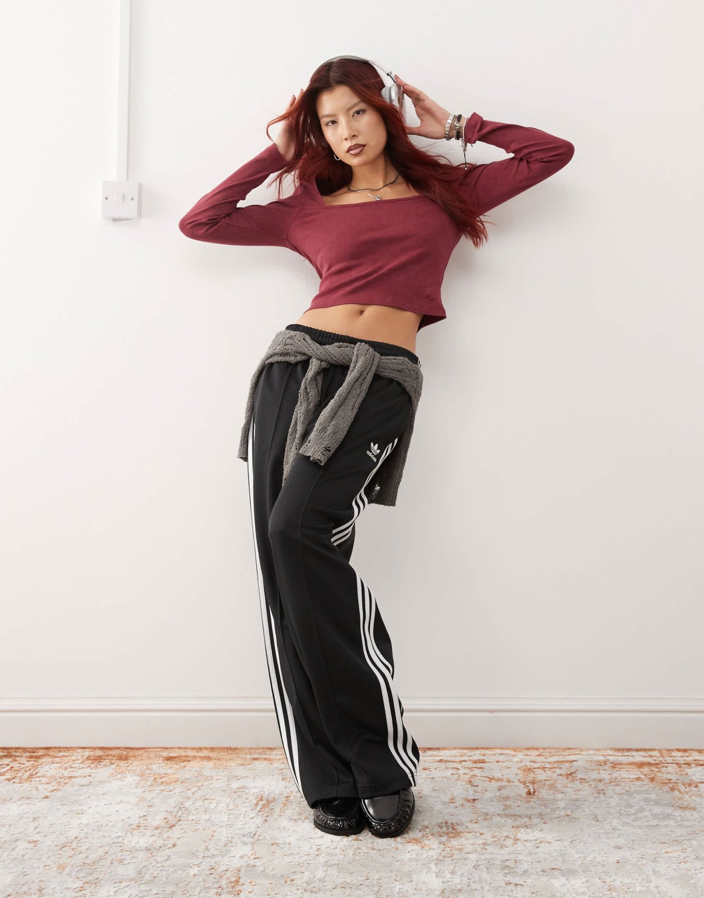 Reclaimed Vintage long sleeve square neck washed rib top in burgundy - ASOS Sample Sale EU Store