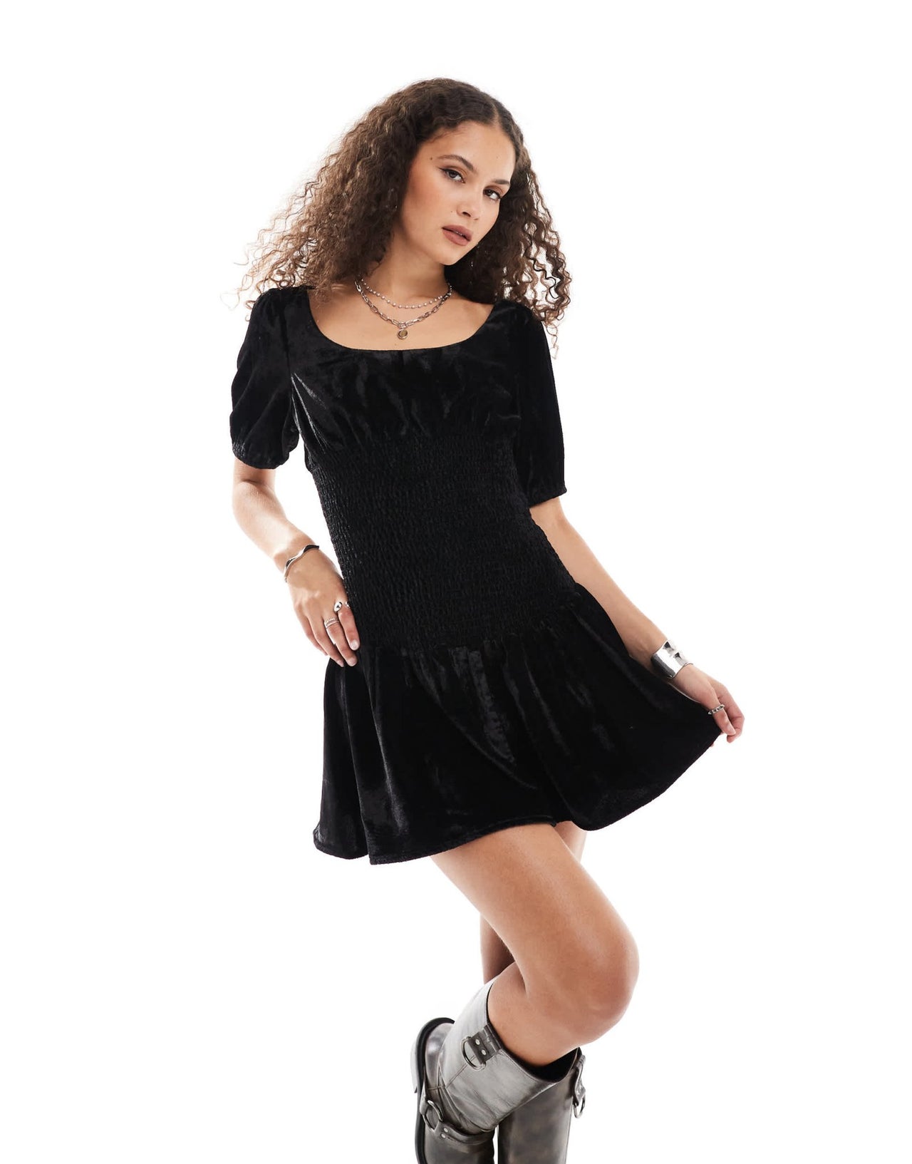 Reclaimed Vintage mini dress with drop waist in black velvet - ASOS Sample Sale EU Store