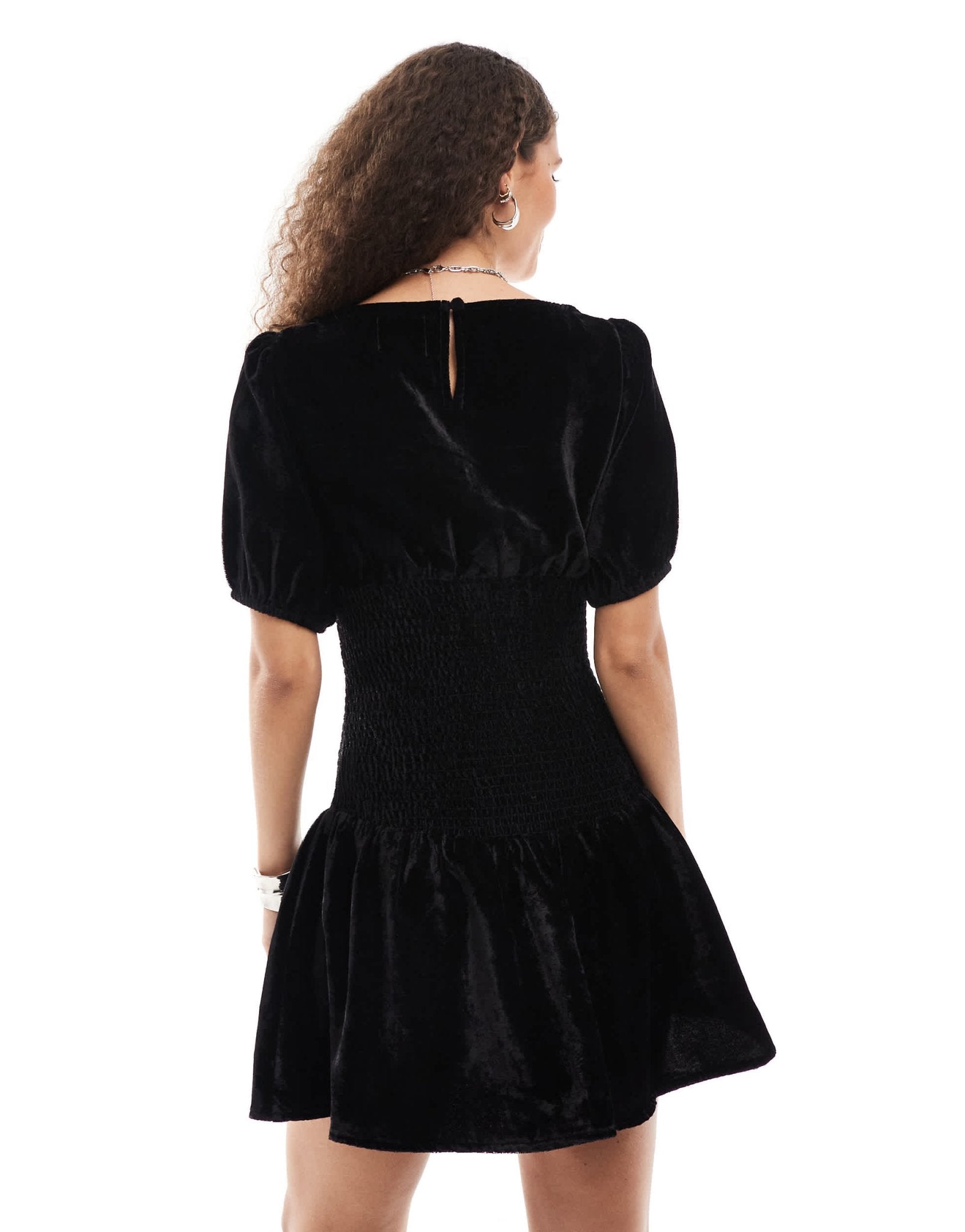 Reclaimed Vintage mini dress with drop waist in black velvet - ASOS Sample Sale EU Store