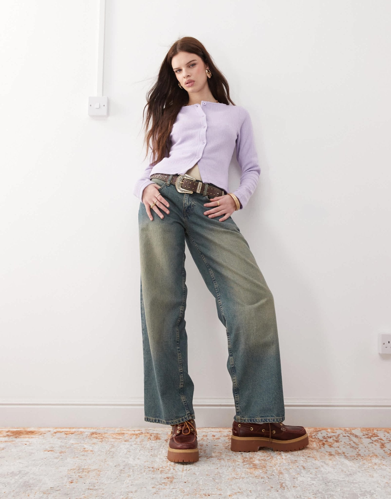 Reclaimed Vintage ribbed button through top in lilac - ASOS Sample Sale EU Store