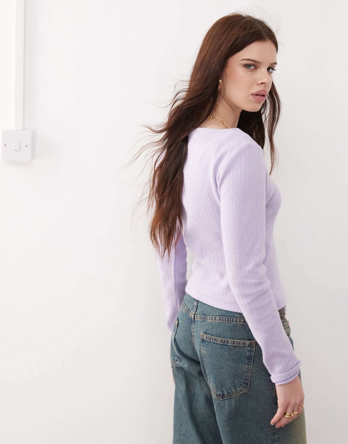 Reclaimed Vintage ribbed button through top in lilac - ASOS Sample Sale EU Store