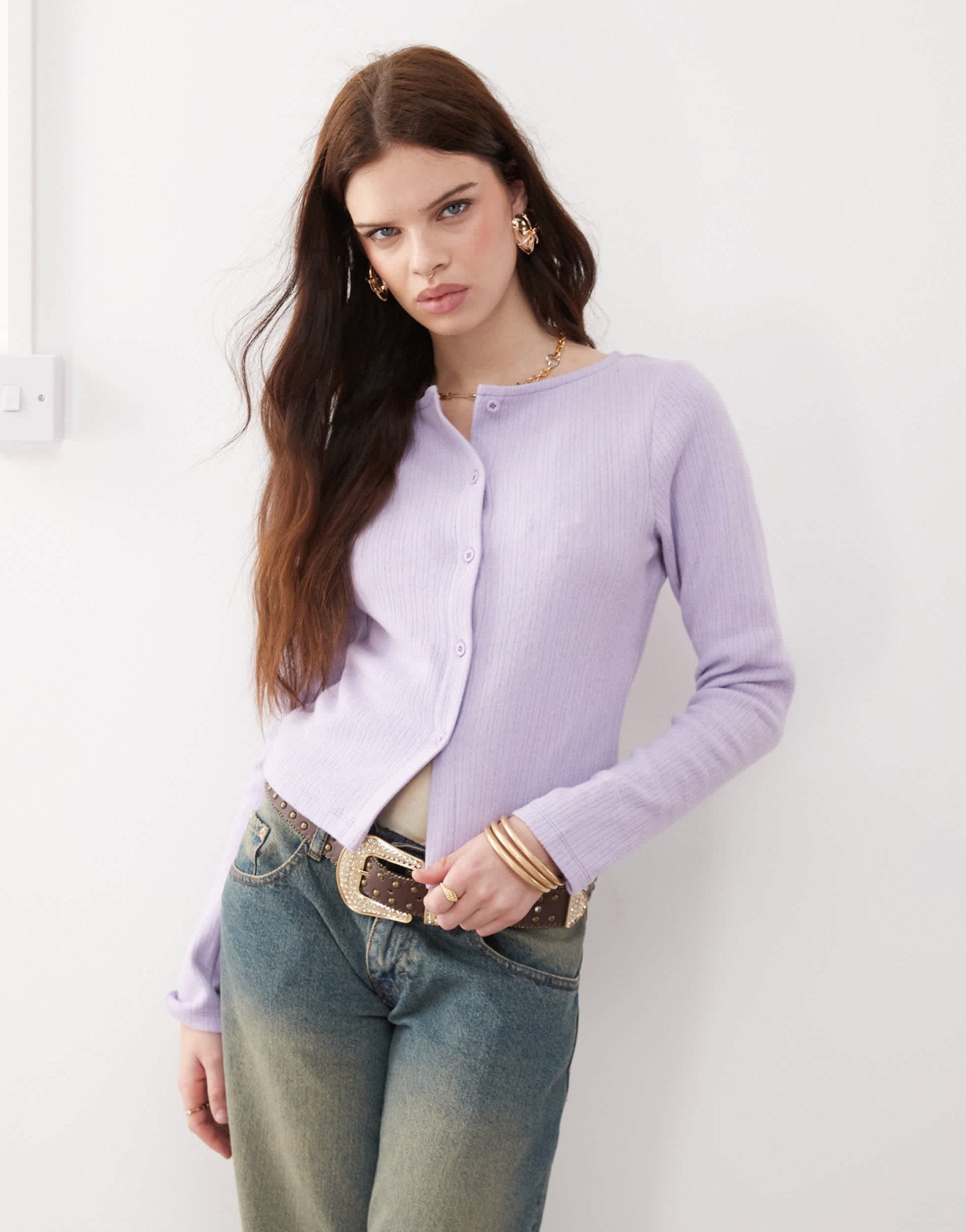 Reclaimed Vintage ribbed button through top in lilac - ASOS Sample Sale EU Store