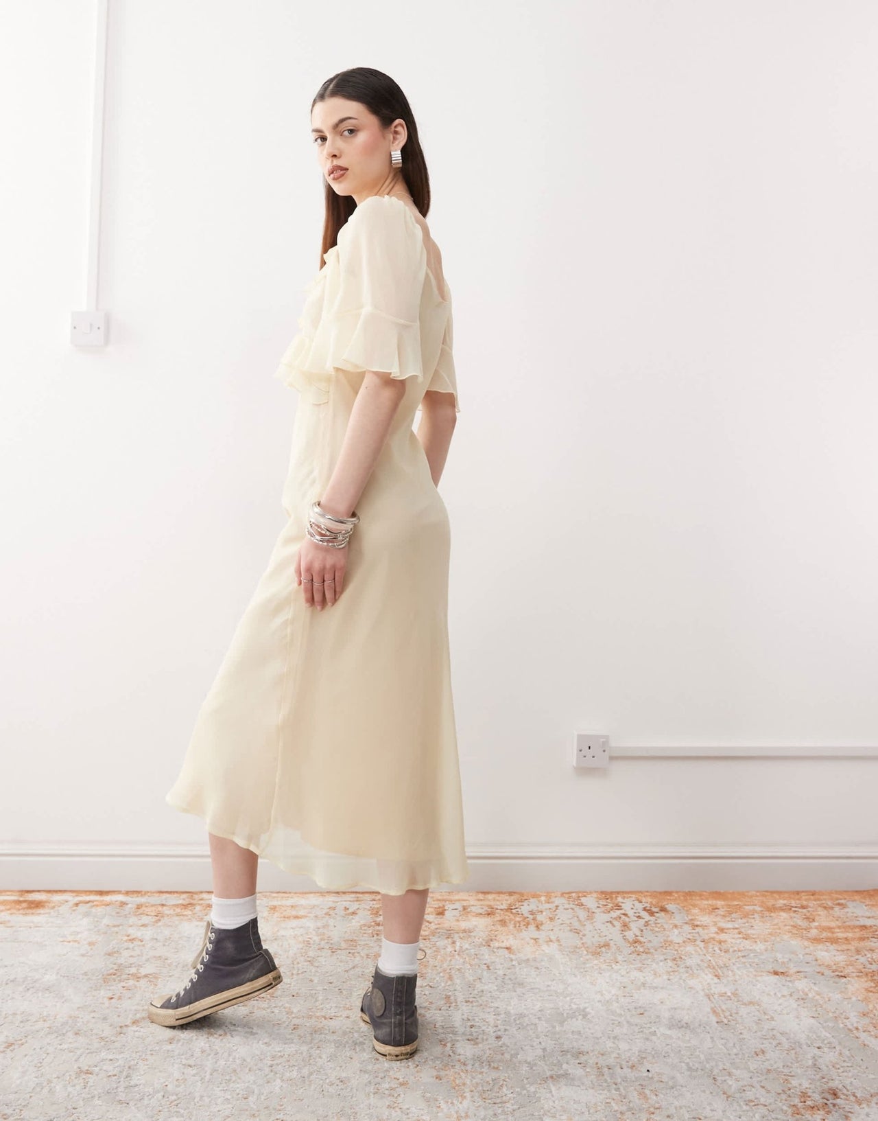 Reclaimed Vintage ruffle maxi dress in buttermilk yellow chiffon - ASOS Sample Sale EU Store
