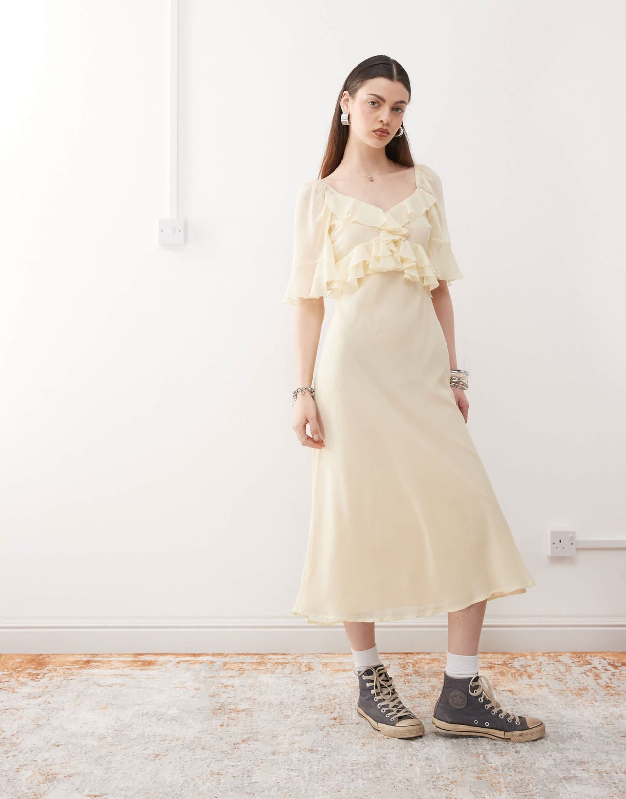 Reclaimed Vintage ruffle maxi dress in buttermilk yellow chiffon - ASOS Sample Sale EU Store