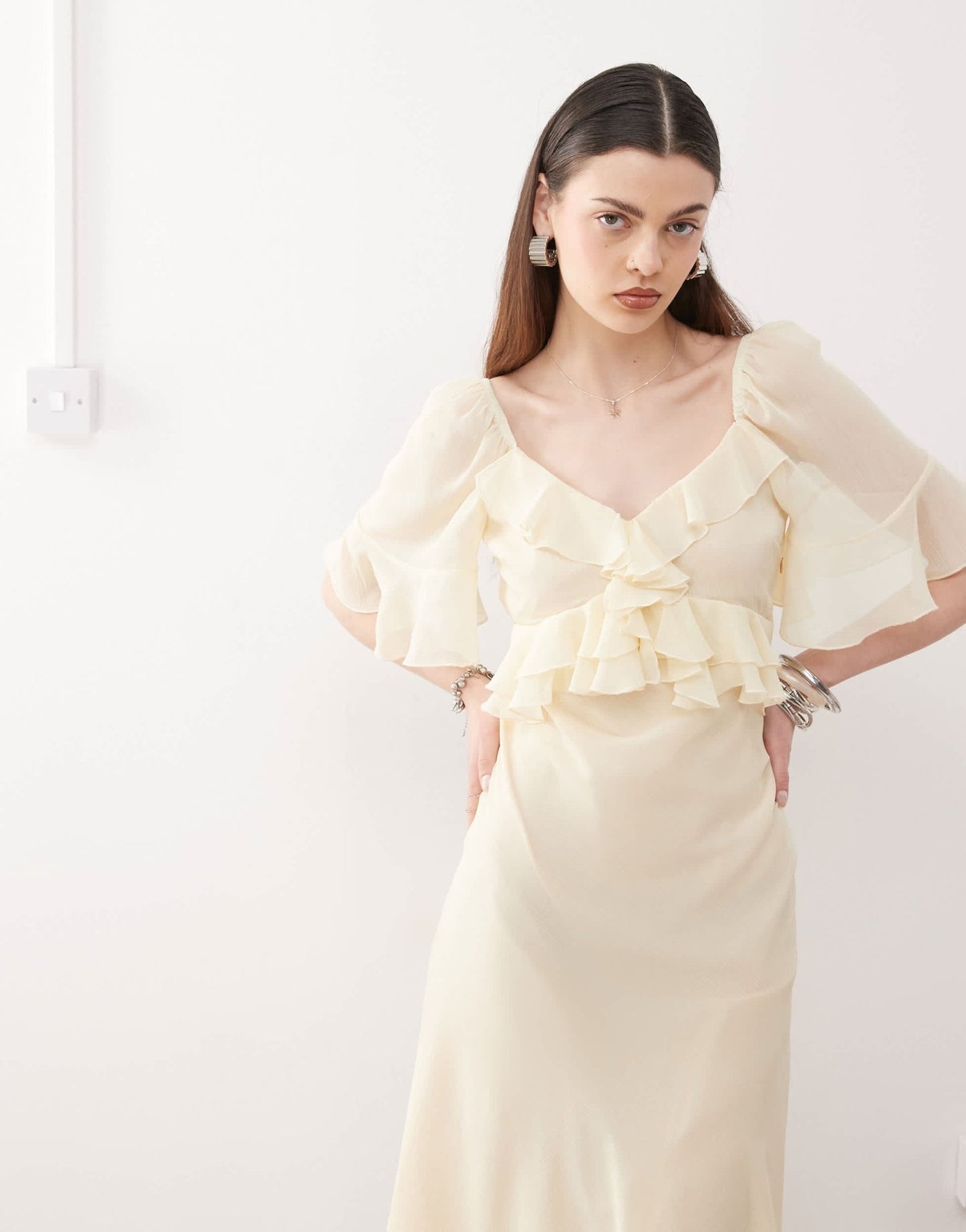 Reclaimed Vintage ruffle maxi dress in buttermilk yellow chiffon - ASOS Sample Sale EU Store