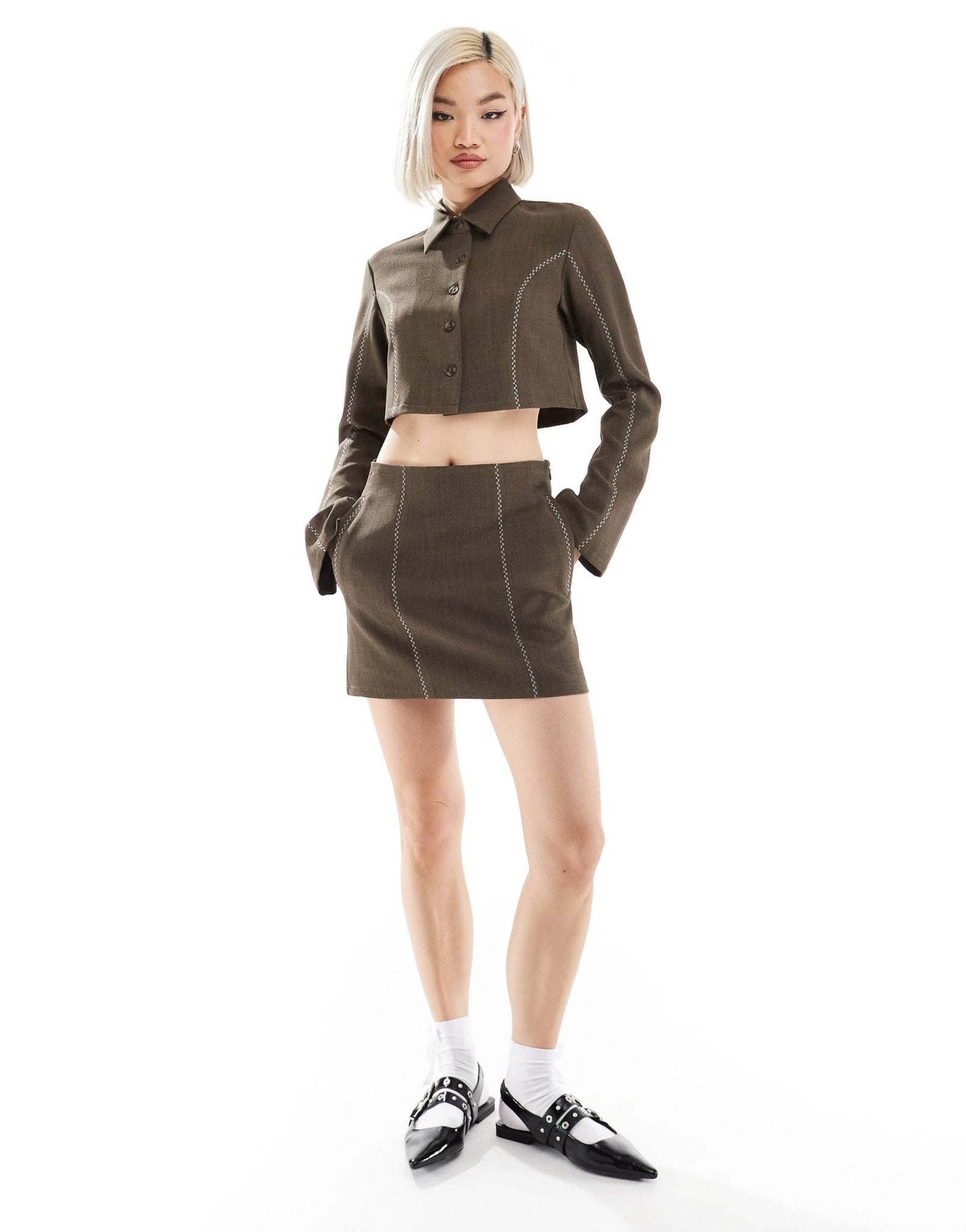 Reclaimed Vintage skirt with crossstich detail in brown co - ord - ASOS Sample Sale EU Store