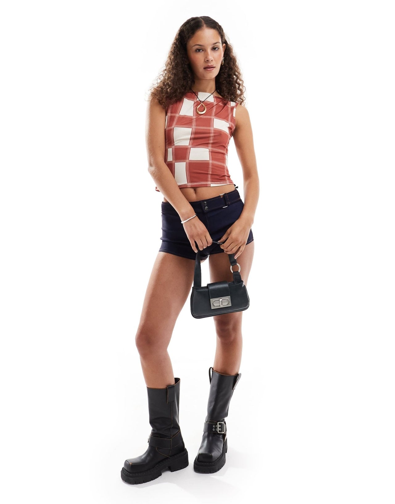 Reclaimed Vintage slash neck vest in checkerboard print in burgundy - ASOS Sample Sale EU Store