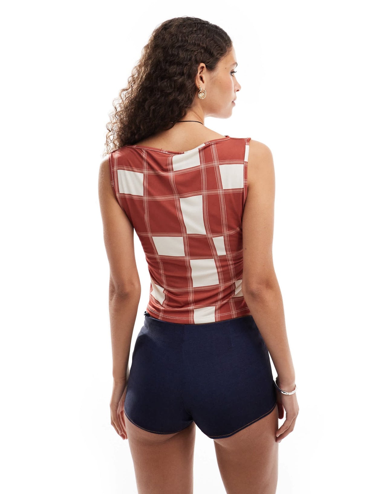 Reclaimed Vintage slash neck vest in checkerboard print in burgundy - ASOS Sample Sale EU Store
