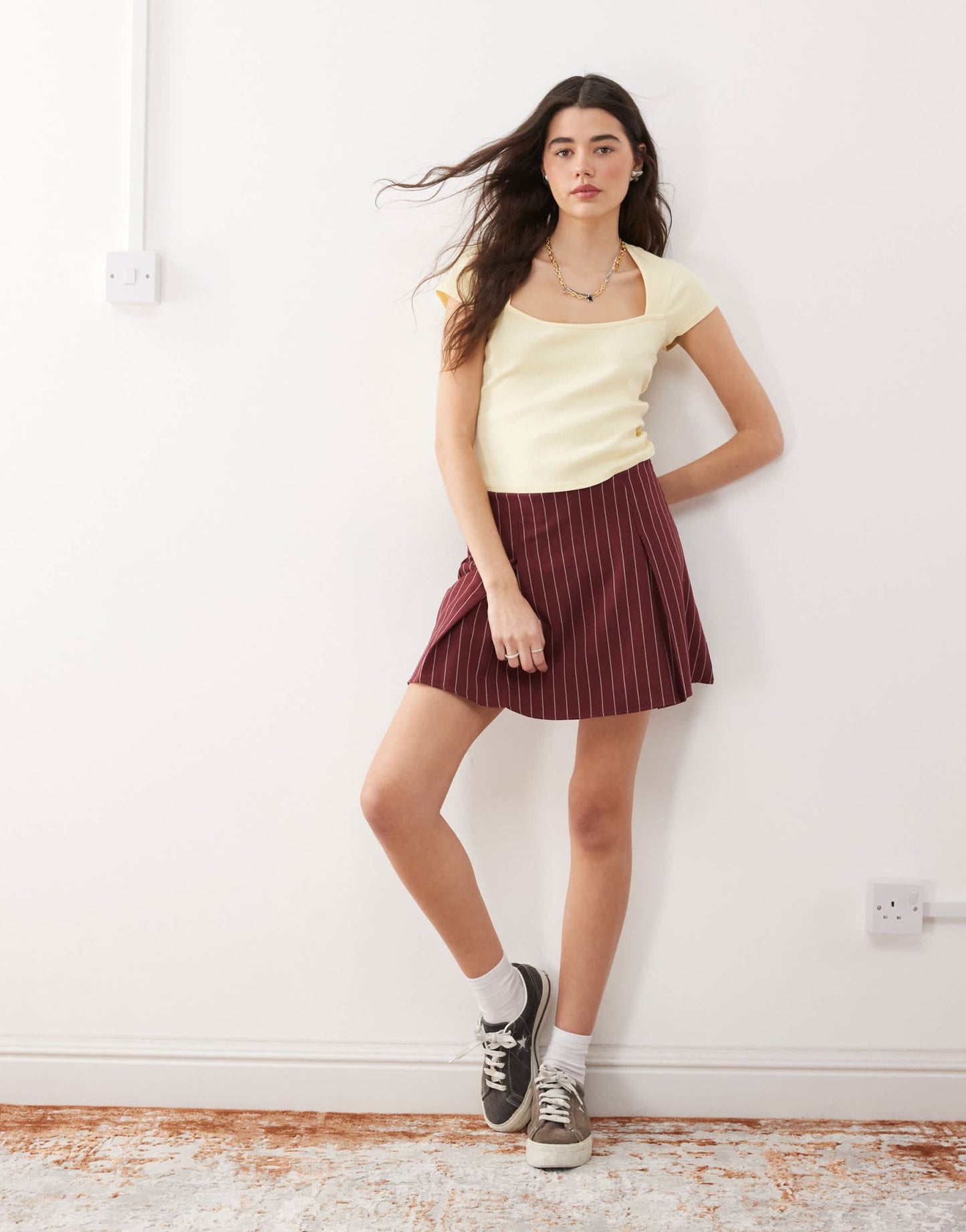 Reclaimed Vintage square neck fitted t-shirt in butter yellow - ASOS Sample Sale EU Store