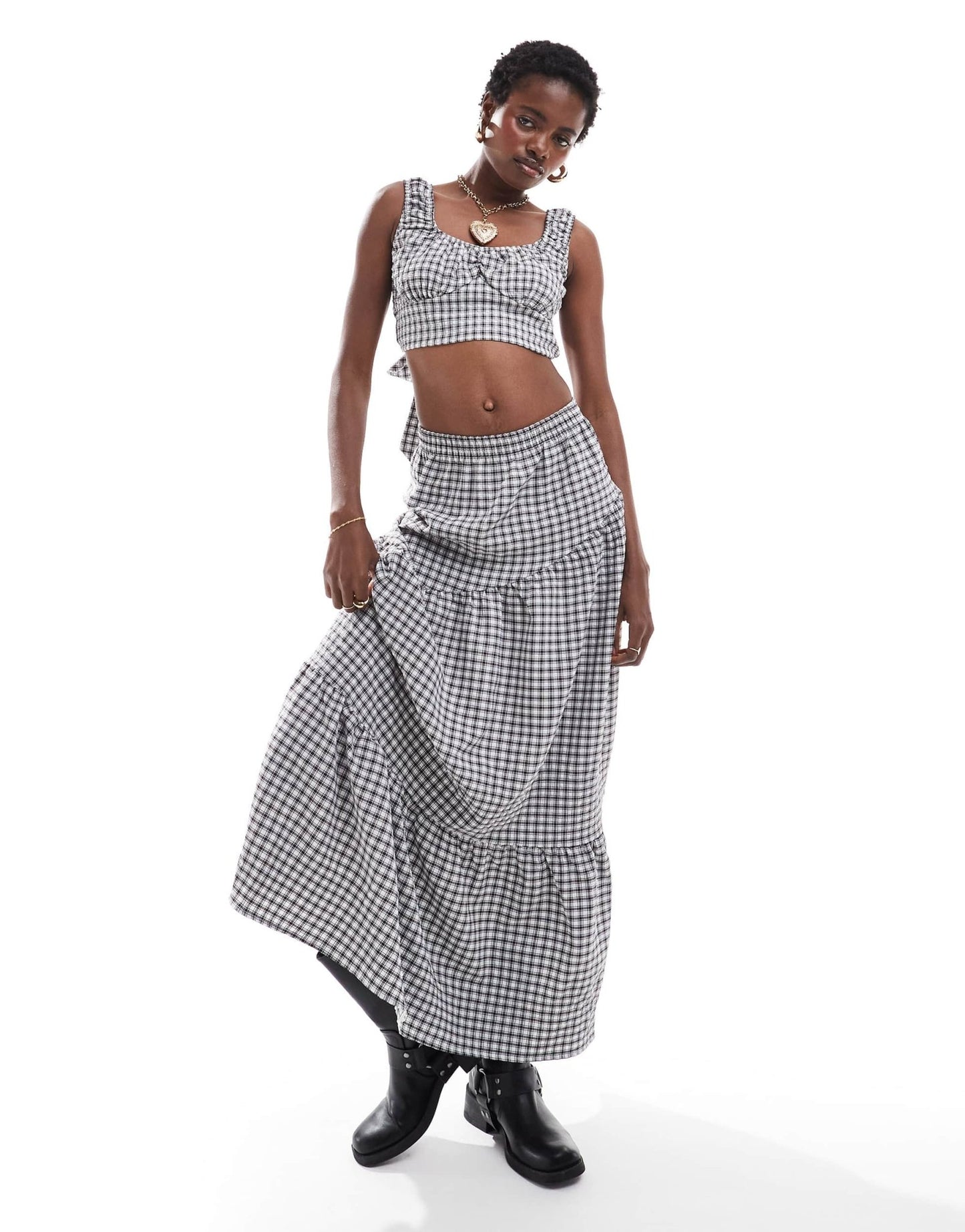 Reclaimed Vintage tie back crop top co - ord in black gingham - ASOS Sample Sale EU Store