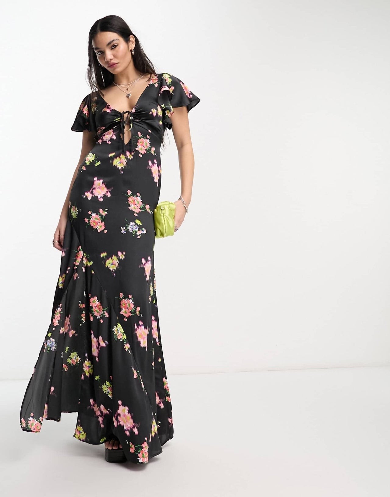 Reclaimed Vintage tie front maxi tea dress in black floral - ASOS Sample Sale EU Store