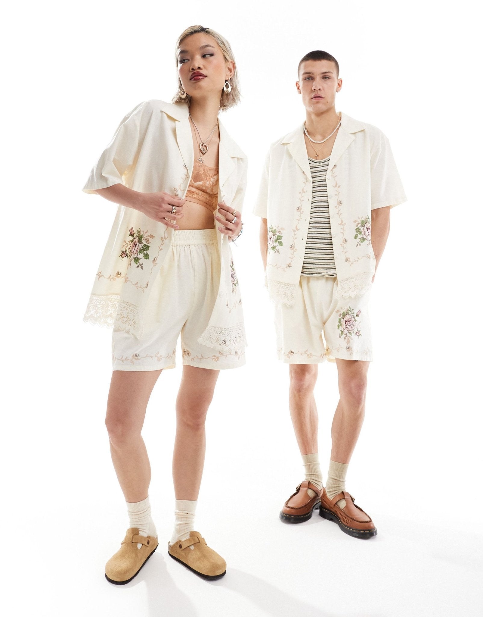Reclaimed Vintage unisex limited edition embroidered shirt with lace detail - ASOS Sample Sale EU Store