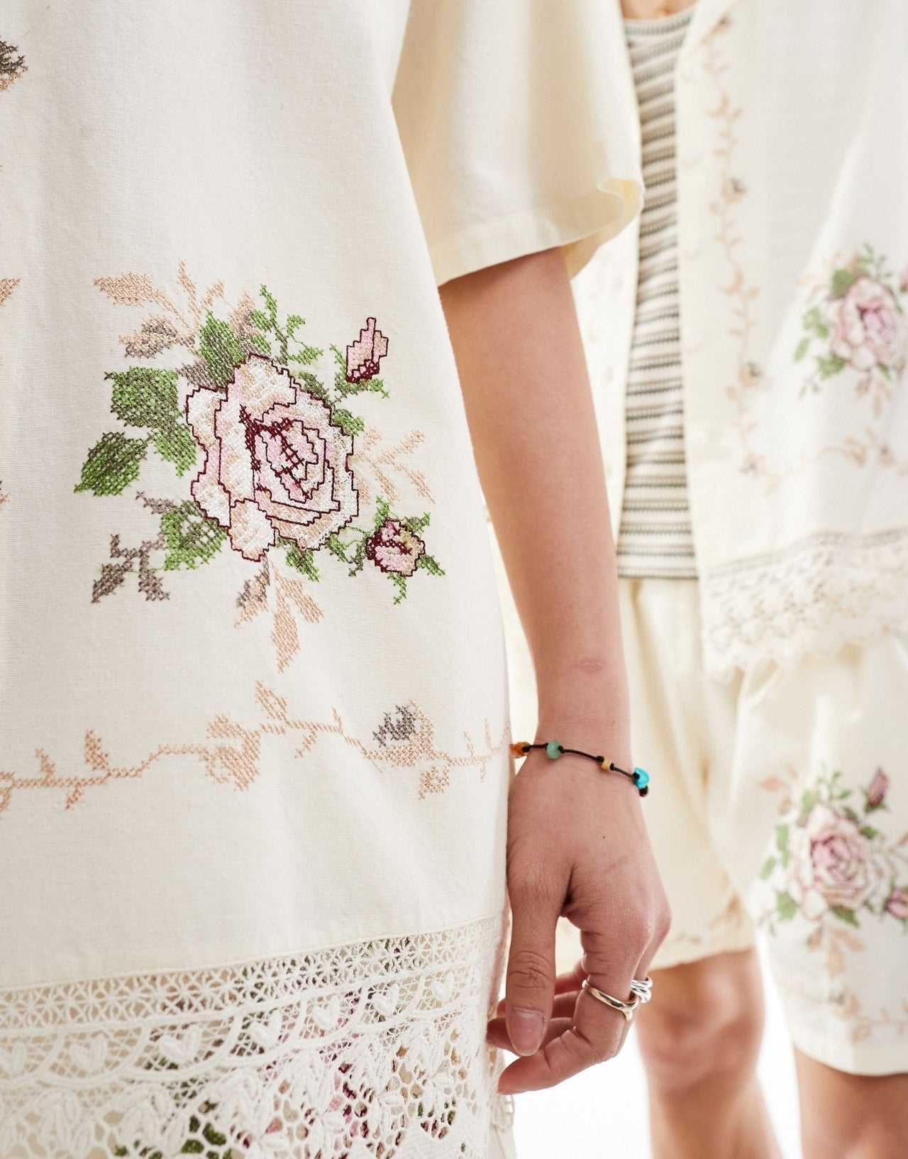 Reclaimed Vintage unisex limited edition embroidered shirt with lace detail - ASOS Sample Sale EU Store
